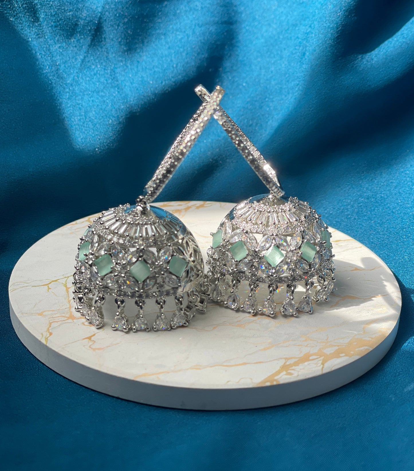 ASIFA AD hoop jhumka - Mint - HOUSE OF SAANVI