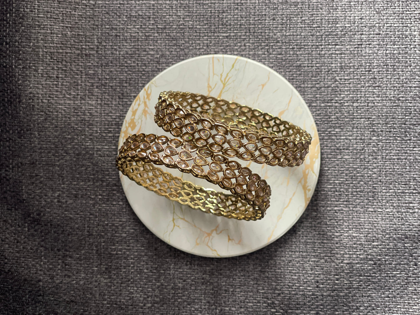 AADHYA - Antique Gold polish Polki openable Kada/Bangles