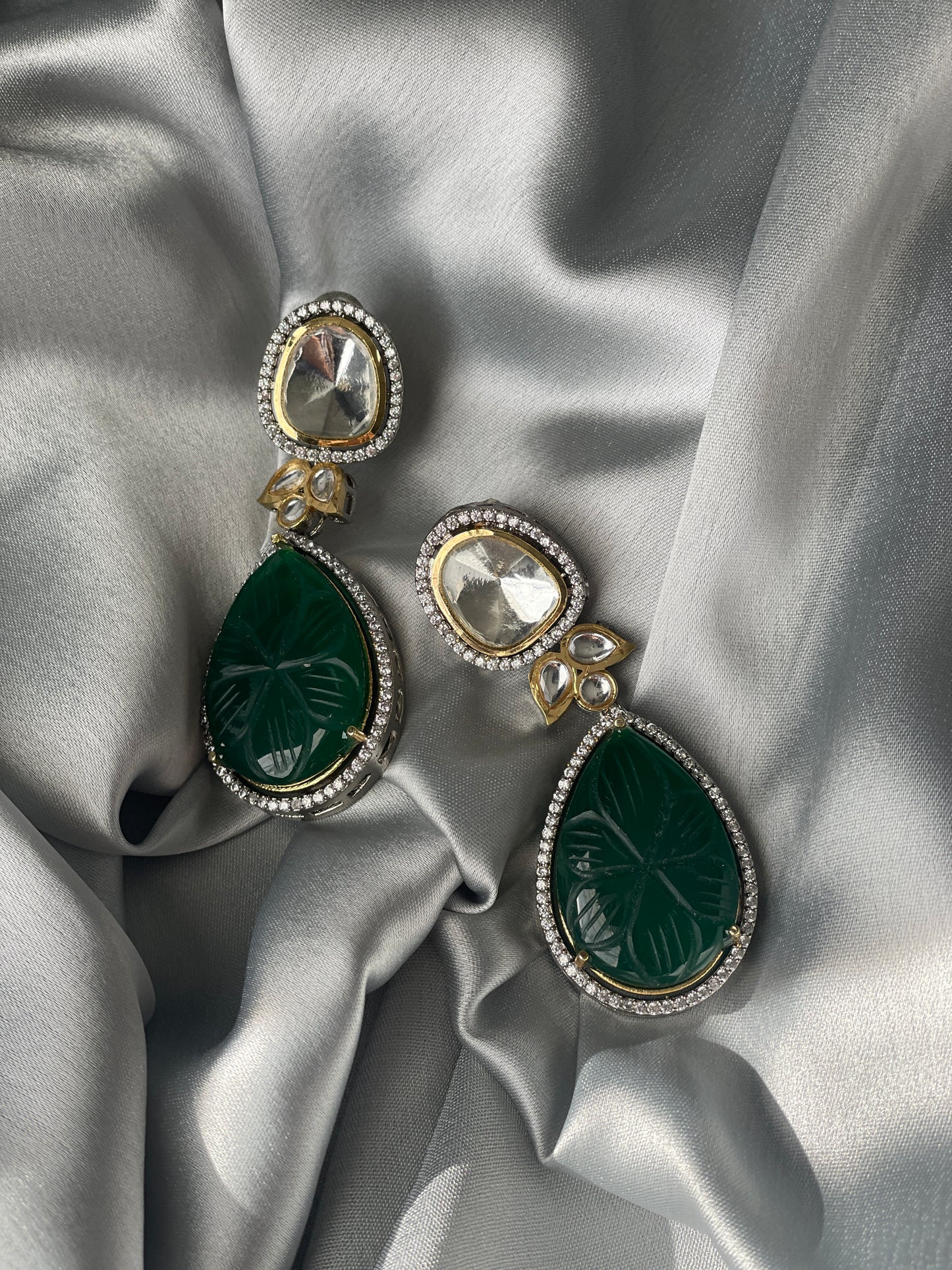 LAILY Uncut Kundan Drop Earrings - Green