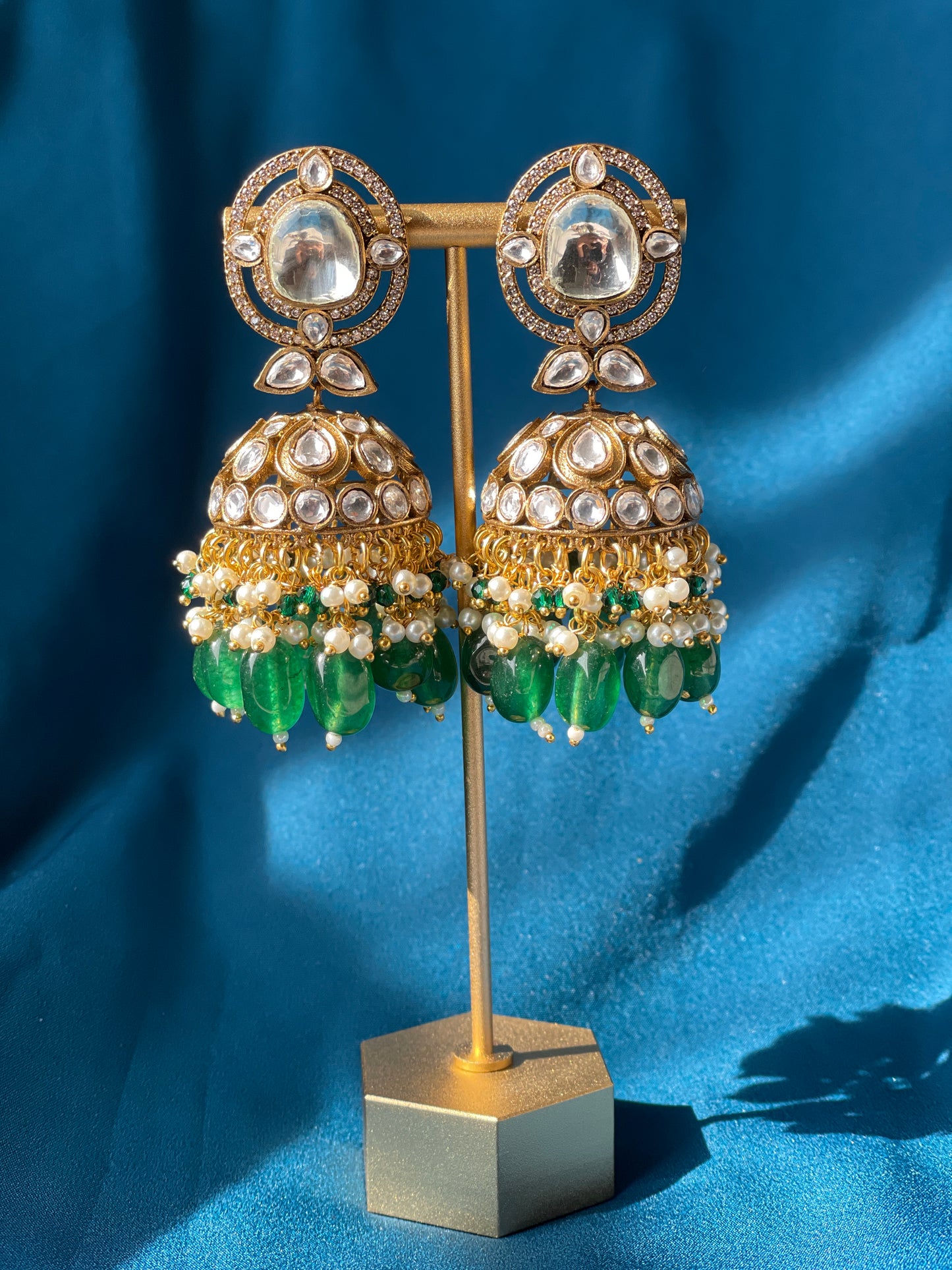 GAUHAR kundan jhumka - green - HOUSE OF SAANVI