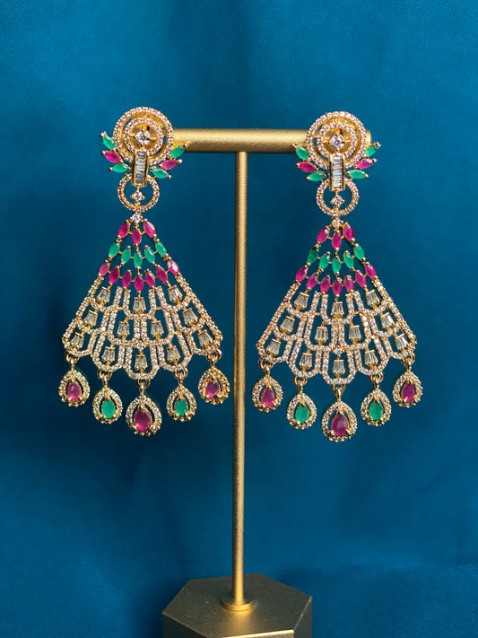 YASMIN American Diamond Earrings - Red Green