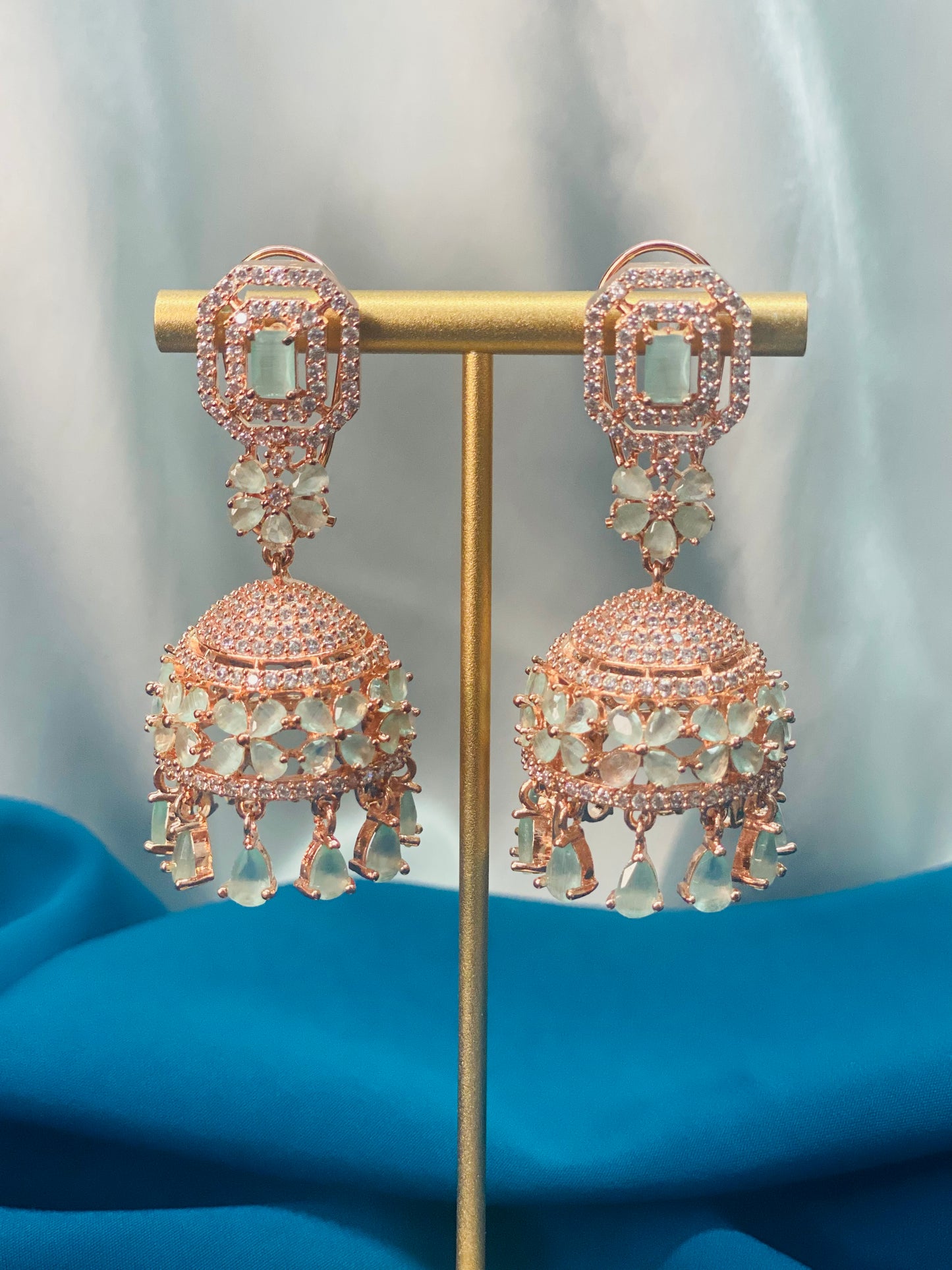 SARIKA American Diamond Earrings and Tikka Set - Mint