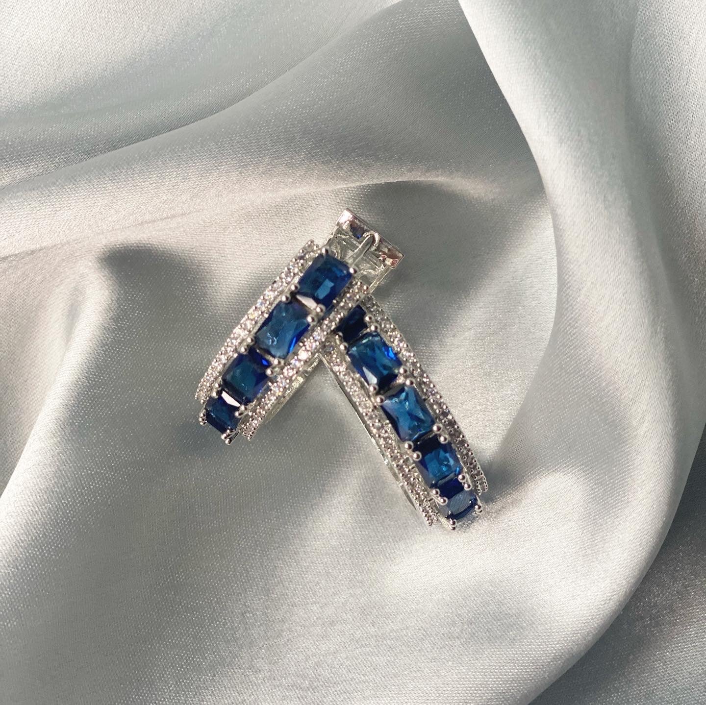 FIZAA American Diamond Hoop Earrings - Sapphire