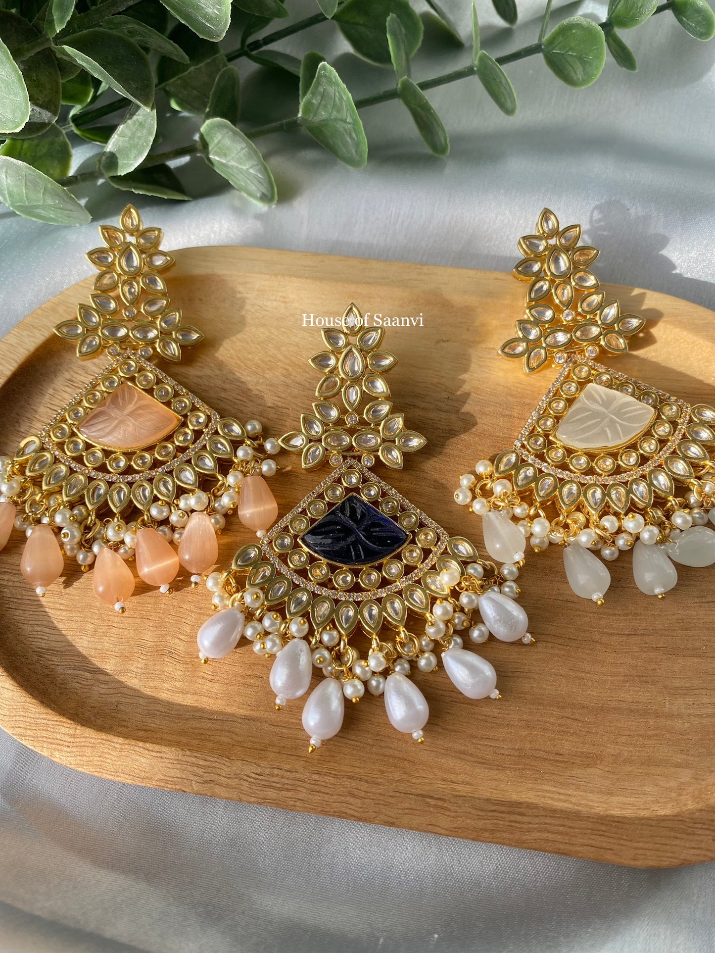 SAMARA Tyani Inspired Kundan Chandbali Statement Earrings - Choose Color