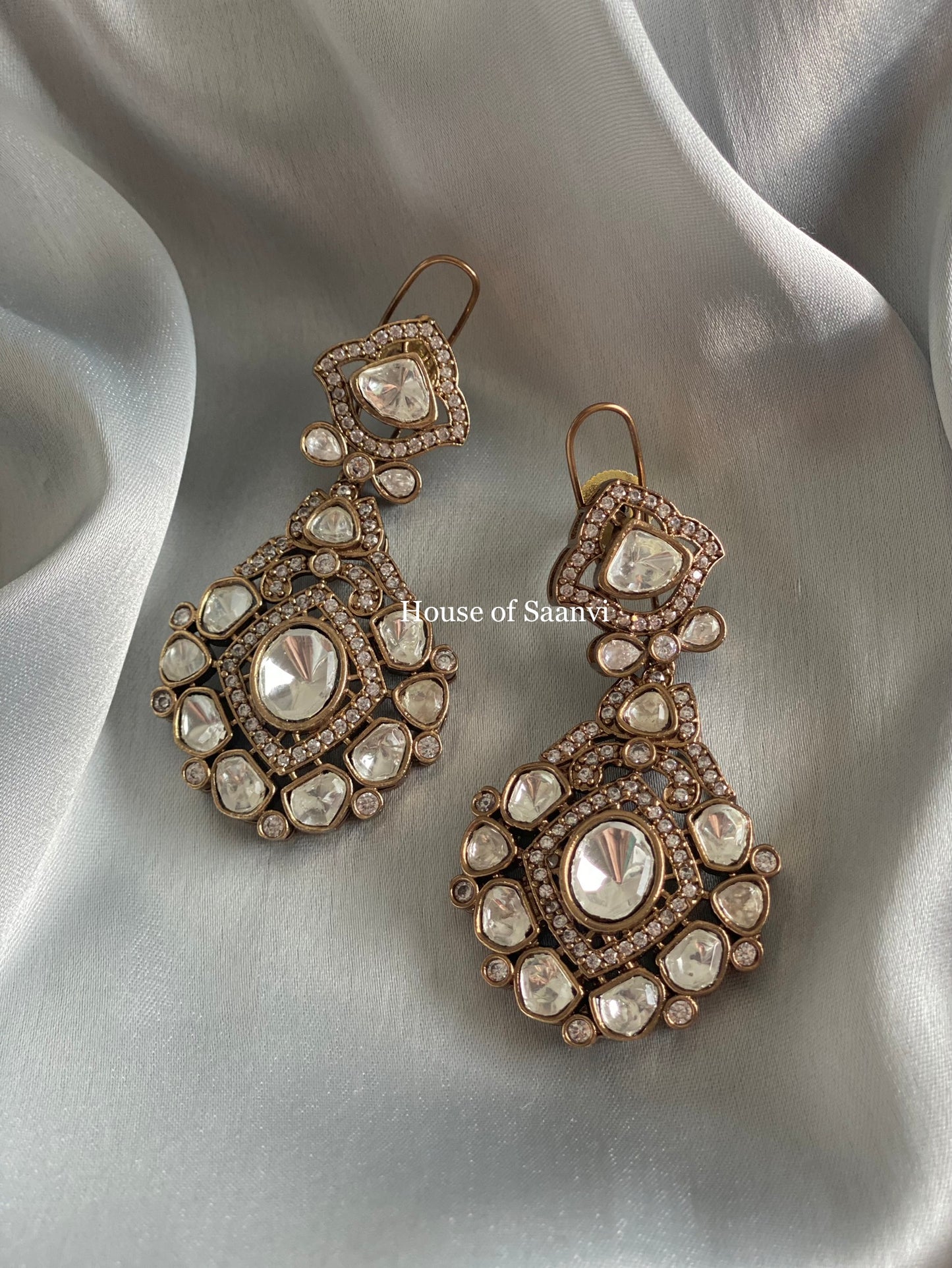 ASIFA Premium Quality Moissanite Statement Earrings in Victorian Finish