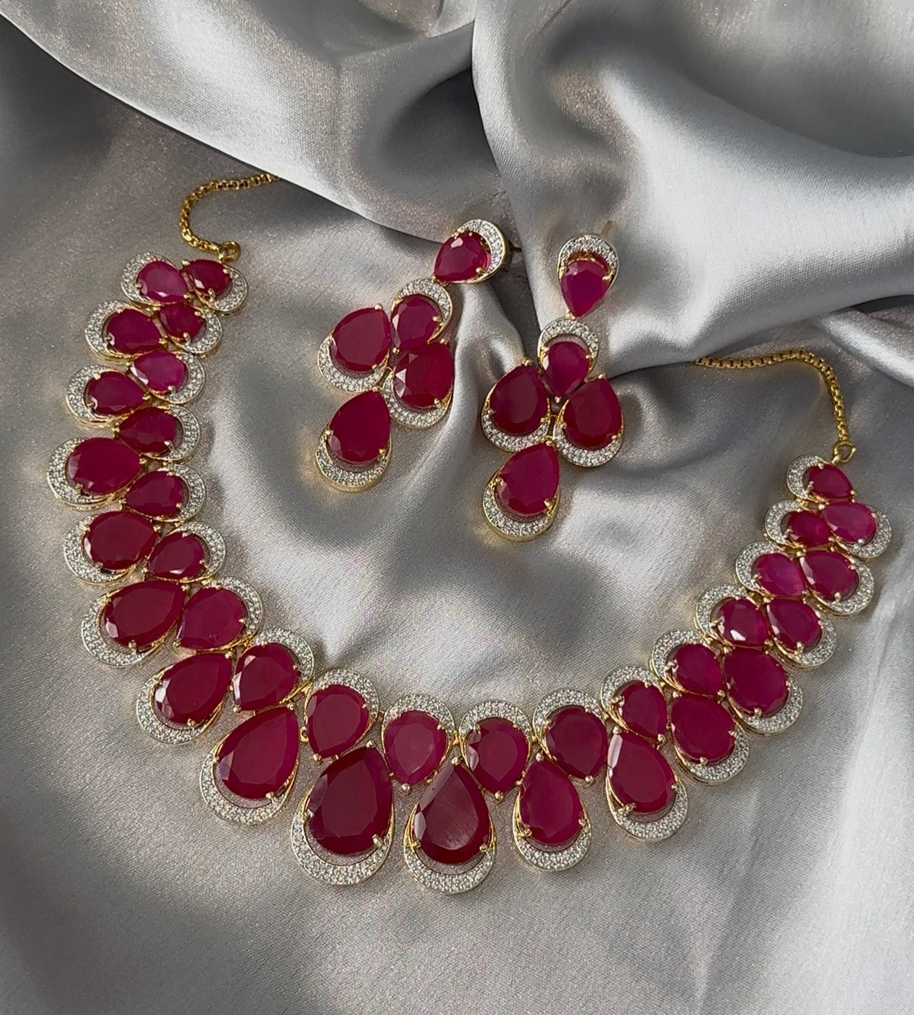 JIVIKA American Diamond Necklace Set - Choose Color