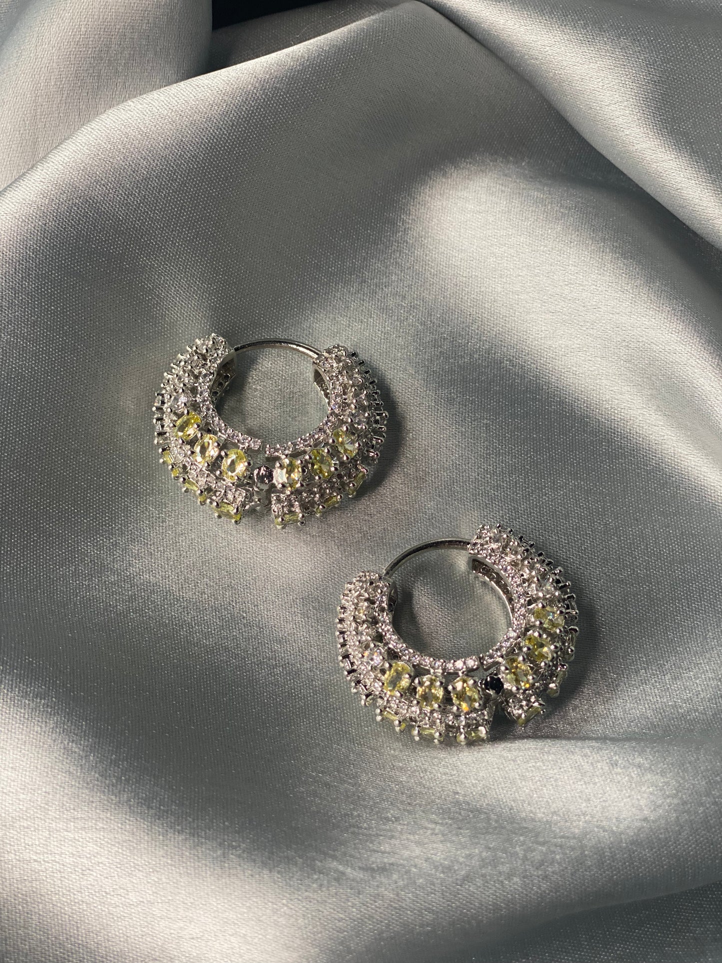 AFREEN American Diamond Hoop Earrings - Lime