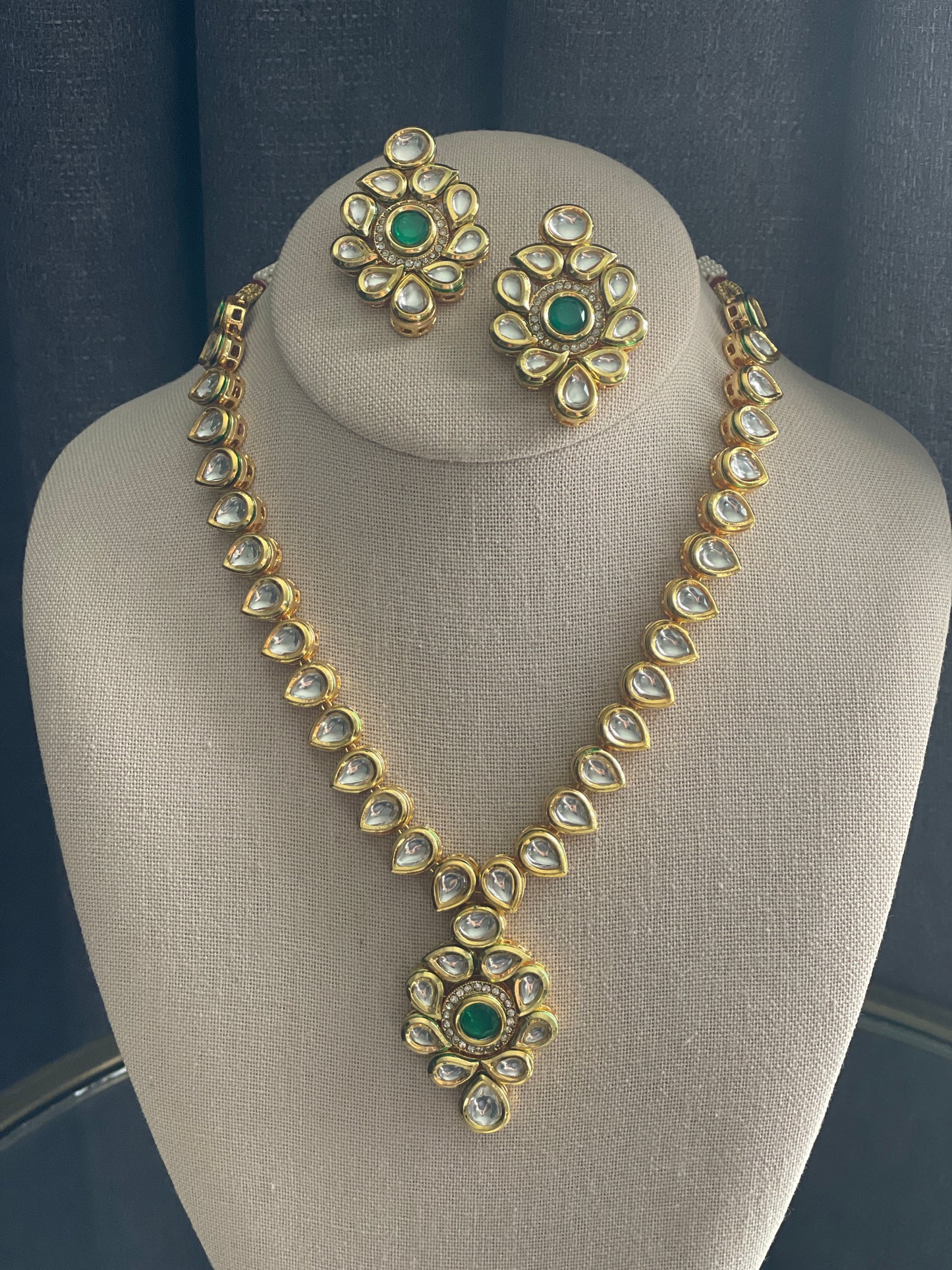 KUSUM Kundan reverse Meenakari Gold Necklace Set - Green