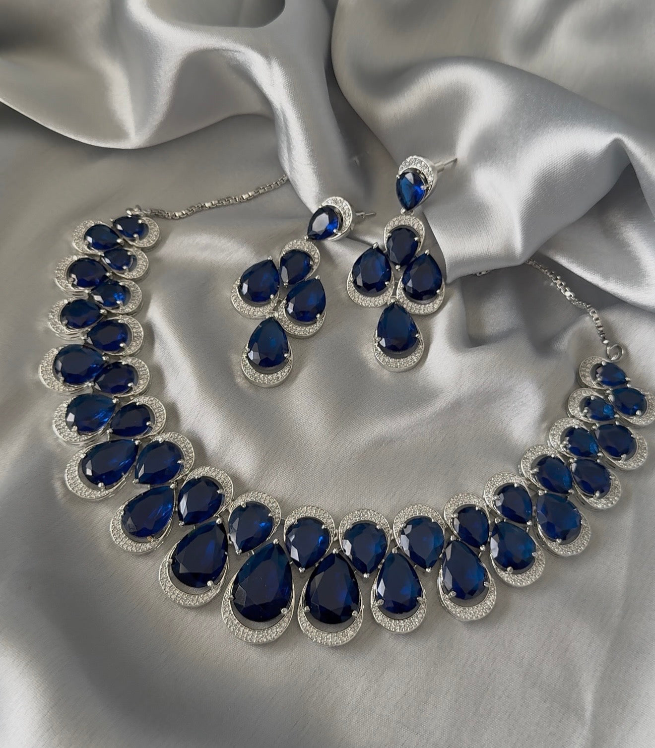 JIVIKA American Diamond Necklace Set - Choose Color
