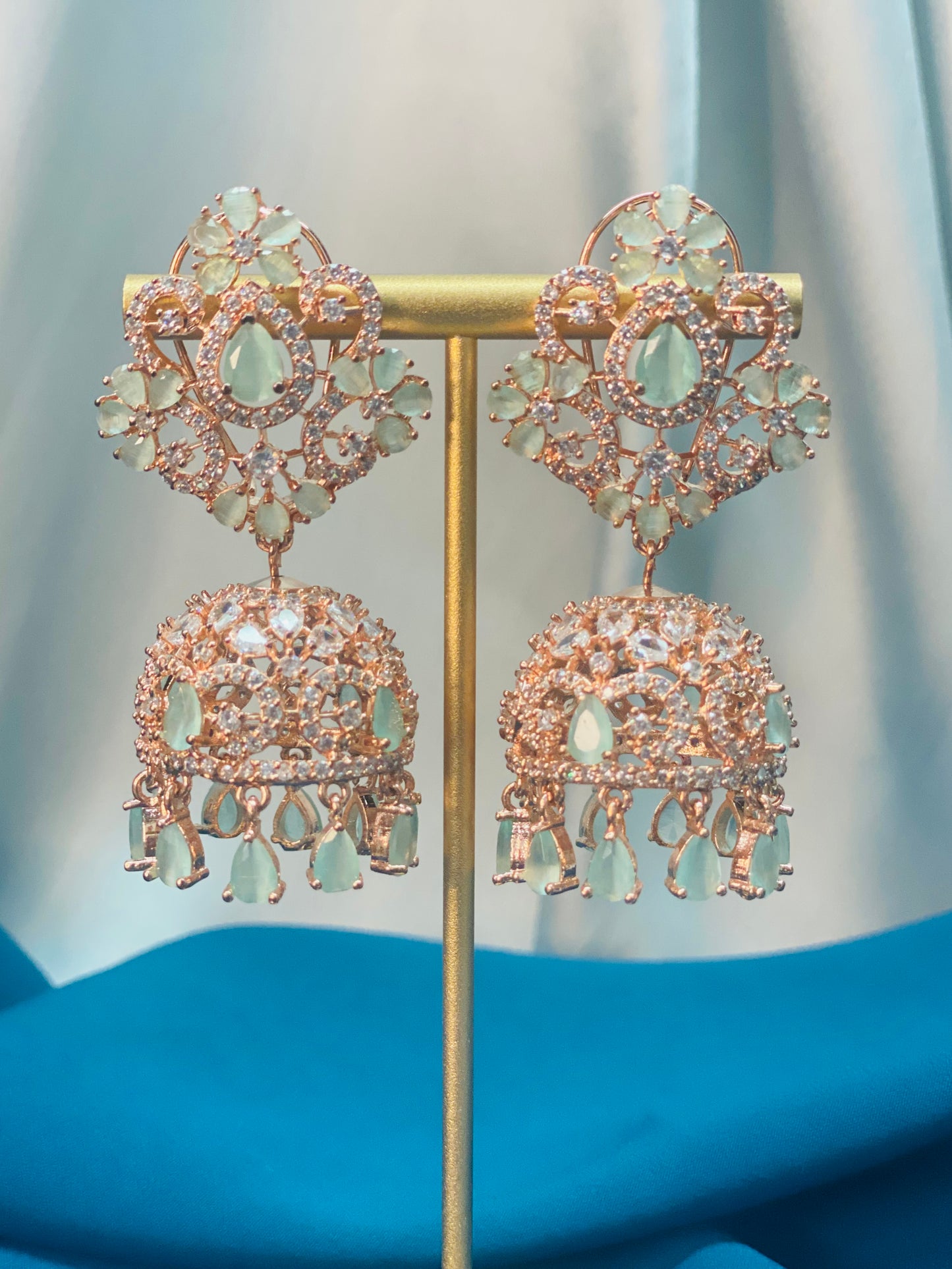 NIHARIKA American Diamond Earrings and Tikka set - Mint