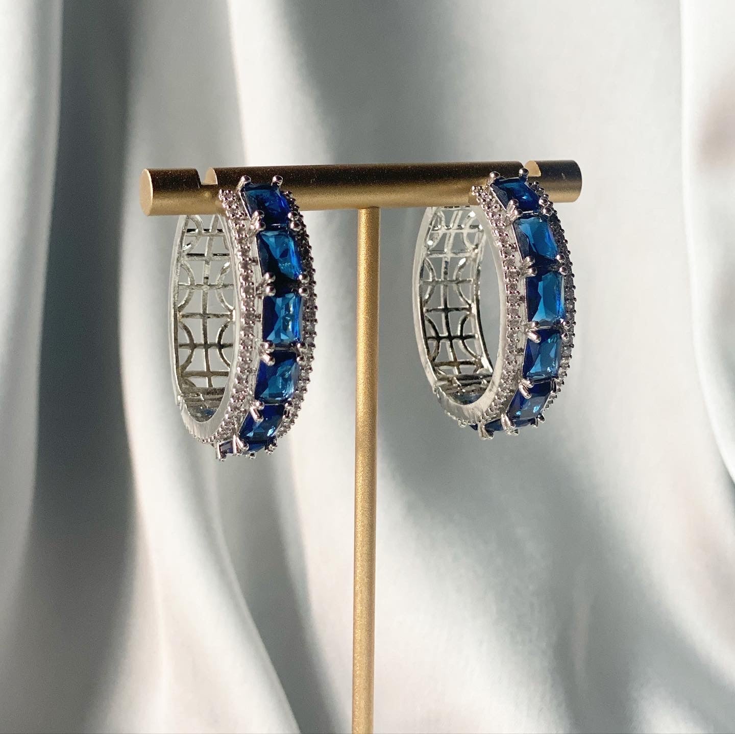 FIZAA American Diamond Hoop Earrings - Sapphire