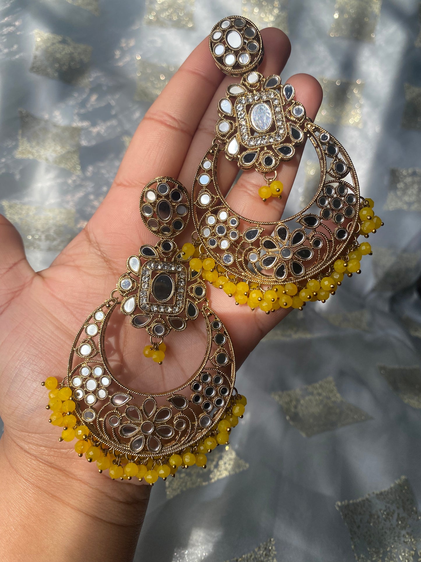 AINAA Mirror Earrings and Tikka Set - Yellow