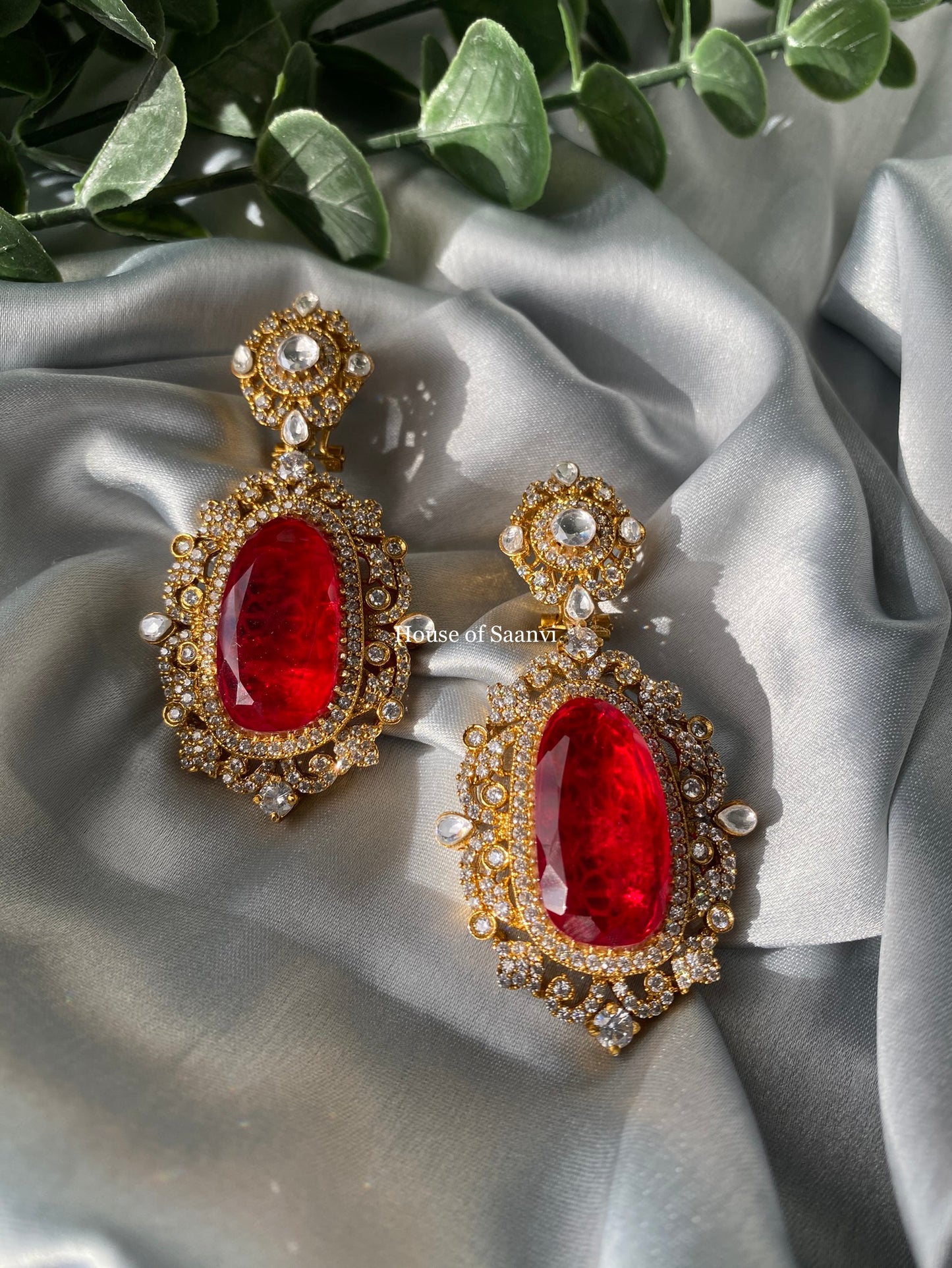 SHAHIRA Gold plated Tyaani inspired Kundan with American Diamond Statement Earrings