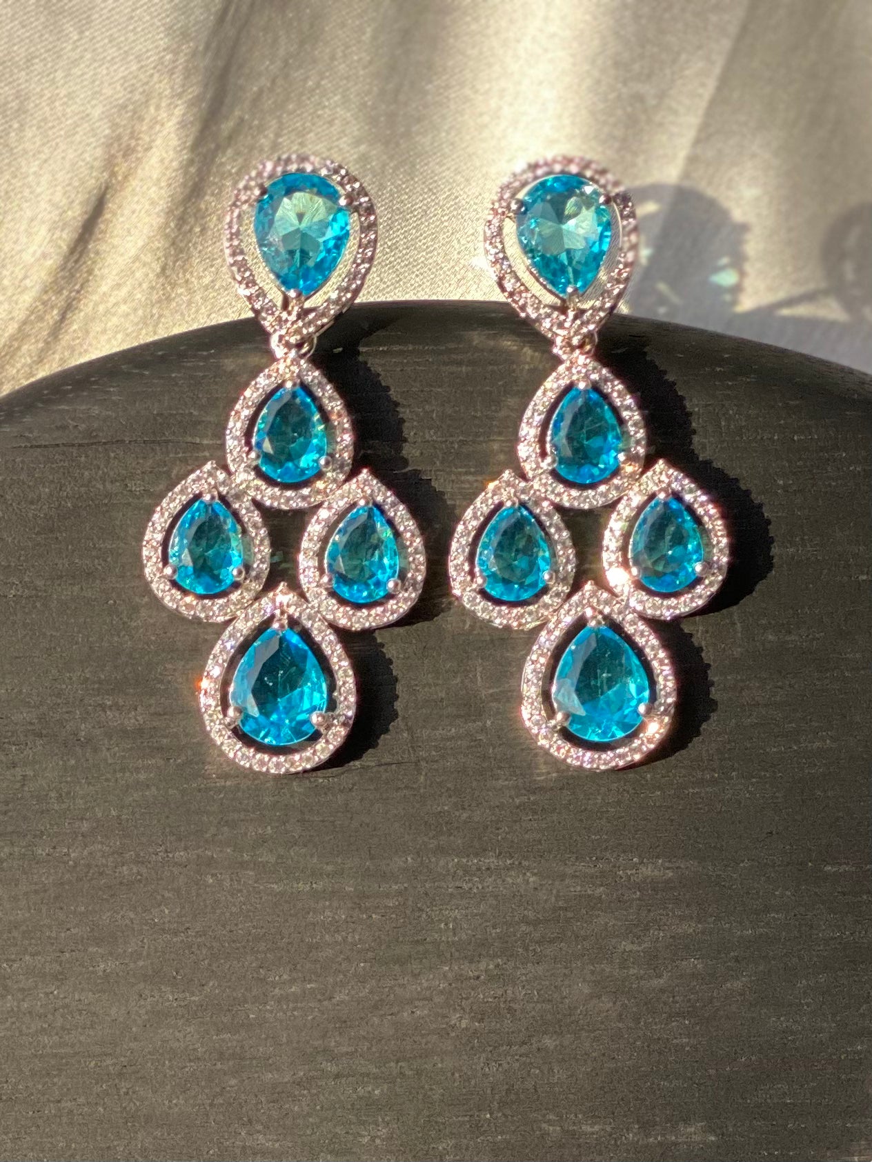 AISHA American Diamond Luxury Necklace Set - Sea Blue