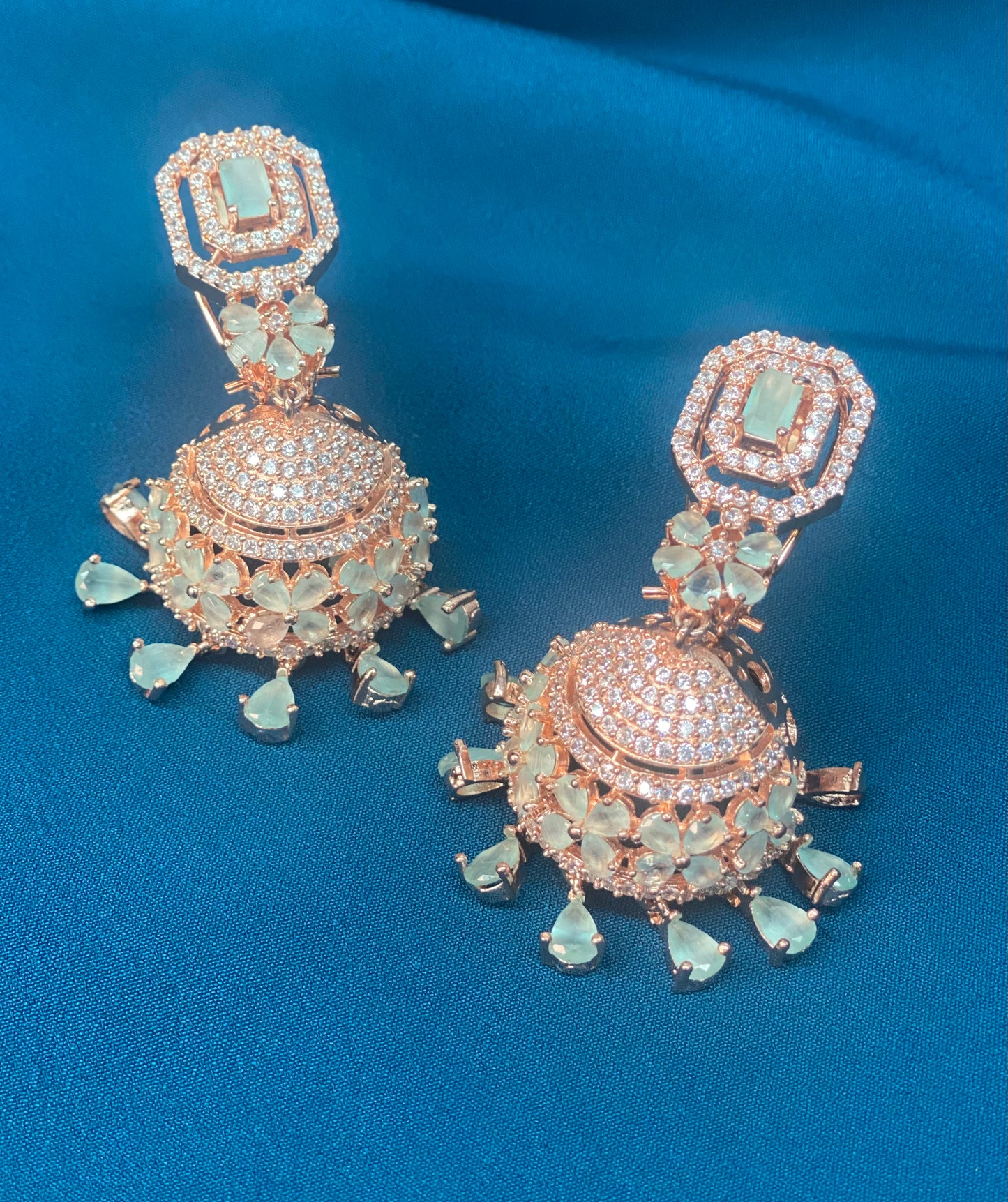 SARIKA American Diamond Earrings and Tikka Set - Mint