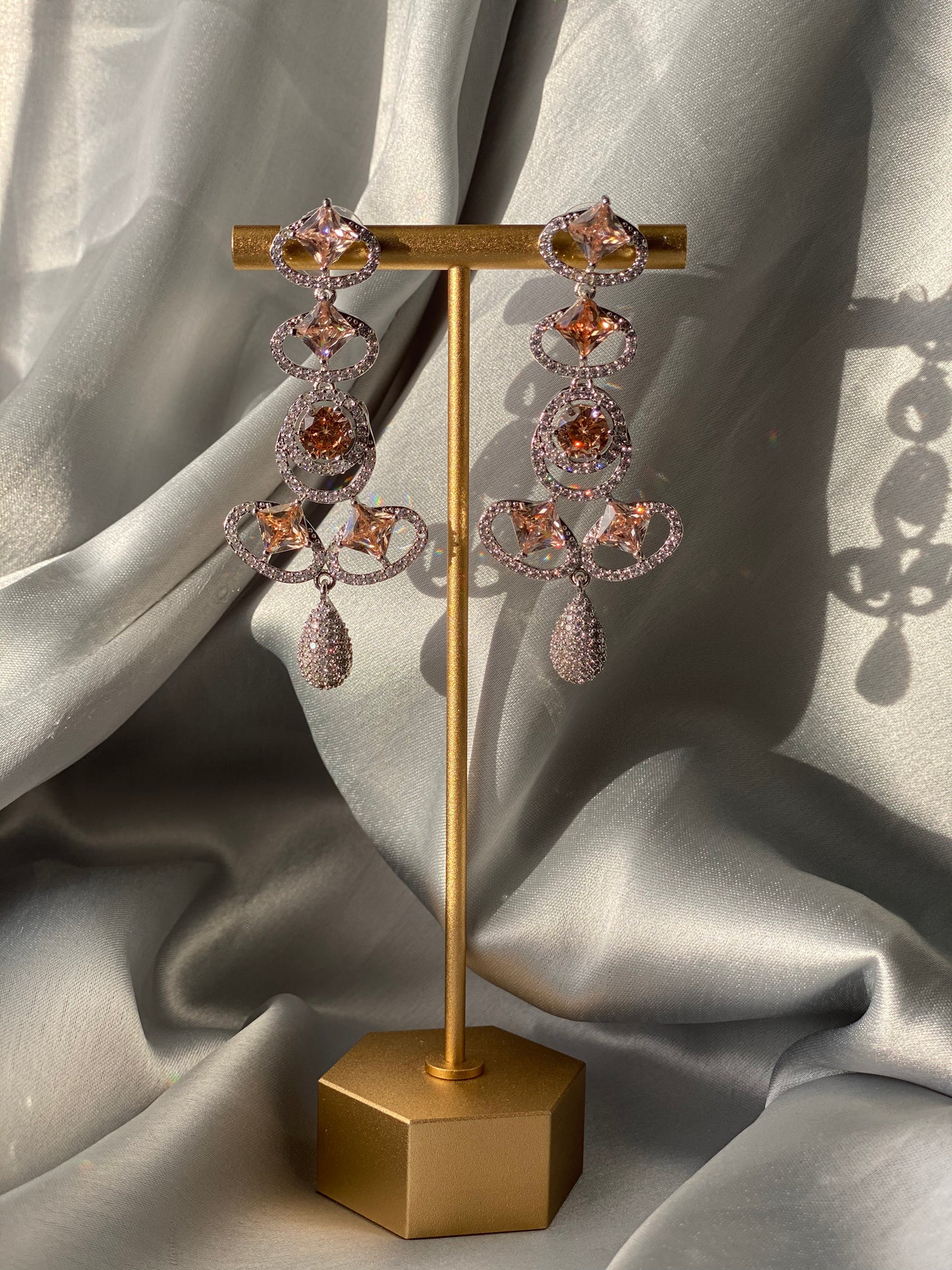 NAZILA American Diamond Luxury Necklace Set - Champagne
