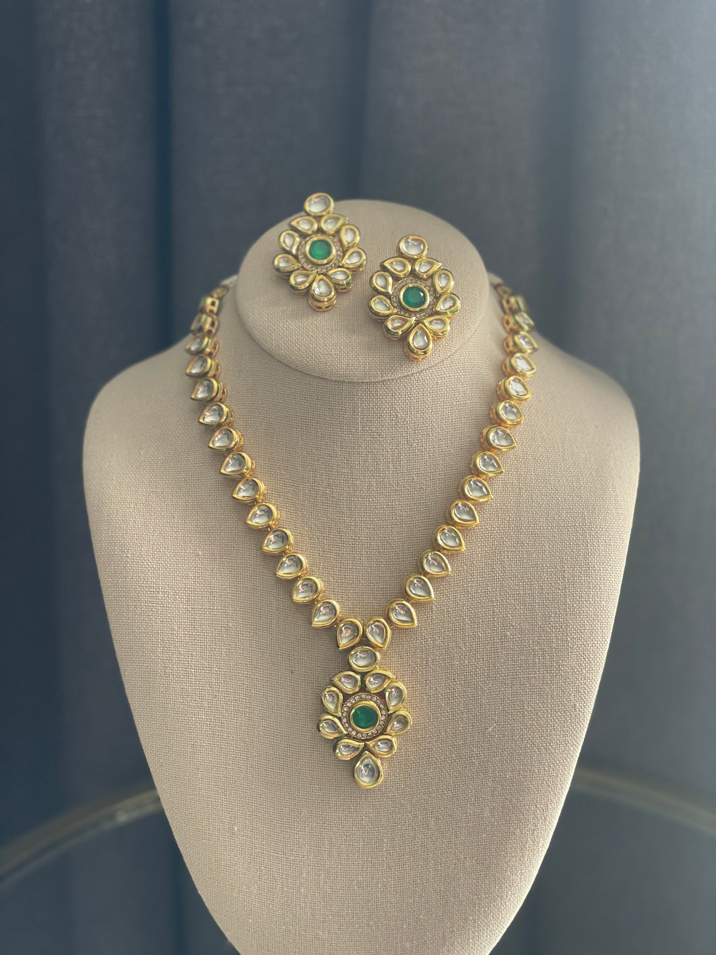 KUSUM Kundan reverse Meenakari Gold Necklace Set - Green