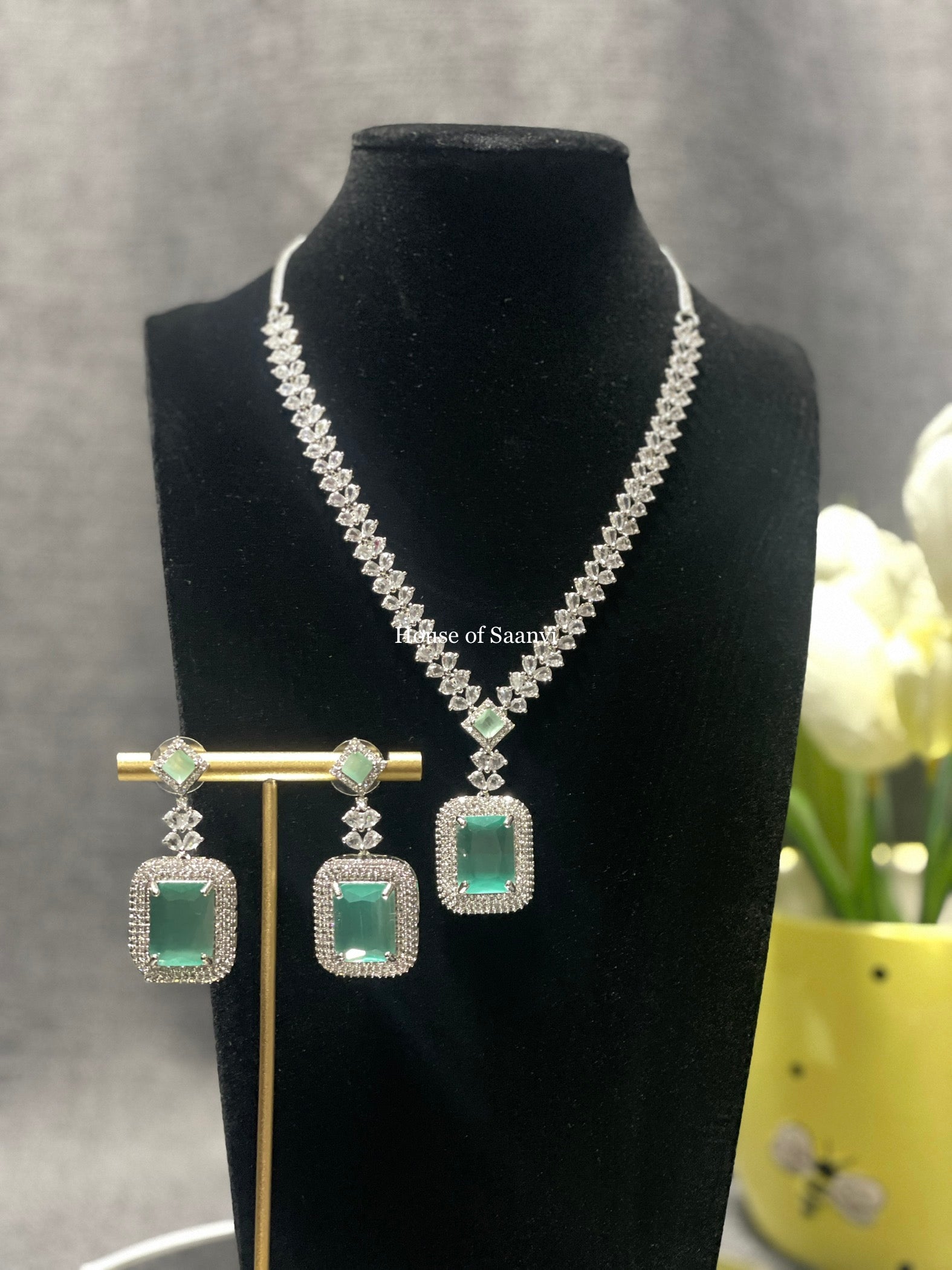 American diamond necklace pendant style necklace set. Indian Jewelry desi Jewelry bridal south Asian Jewelry pakistani jewellery 