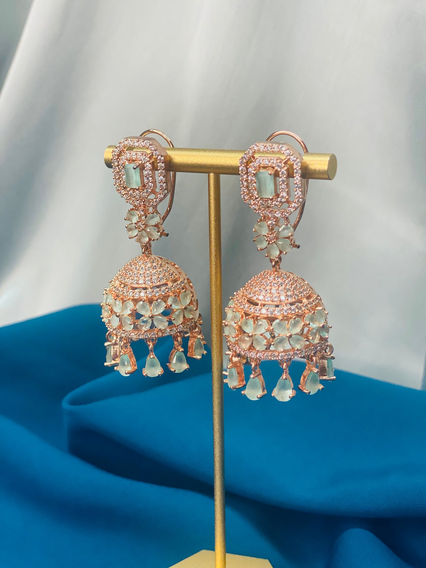 SARIKA American Diamond Earrings and Tikka Set - Mint