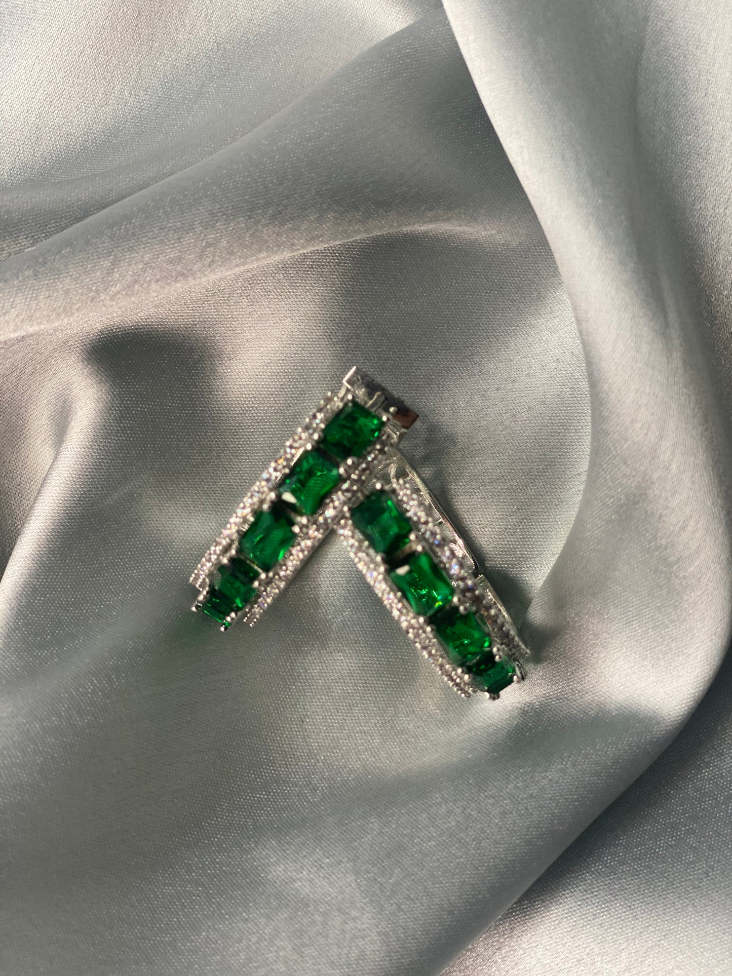 FIZAA American Diamond Hoop Earrings - Emerald