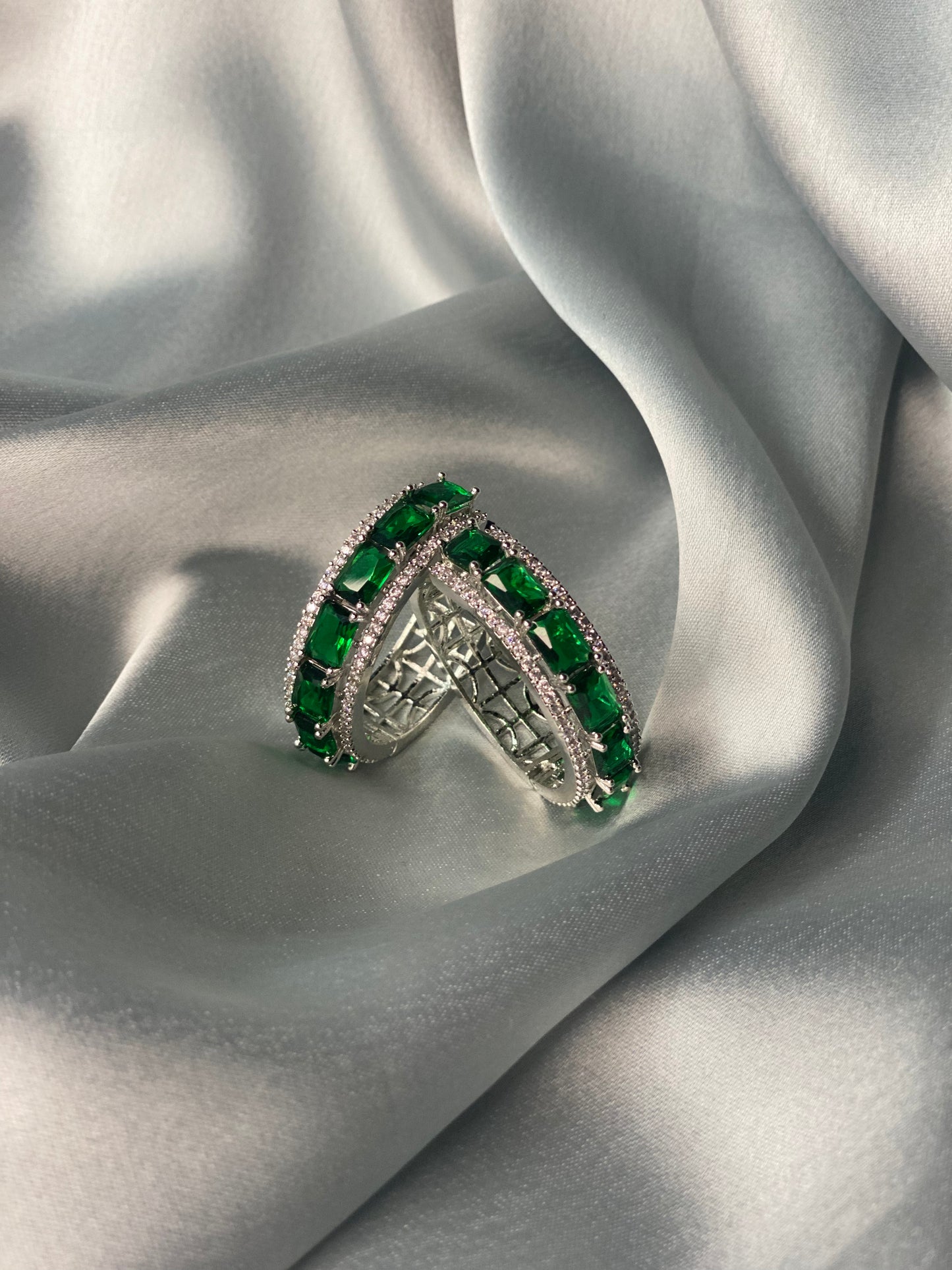 FIZAA American Diamond Hoop Earrings - Emerald