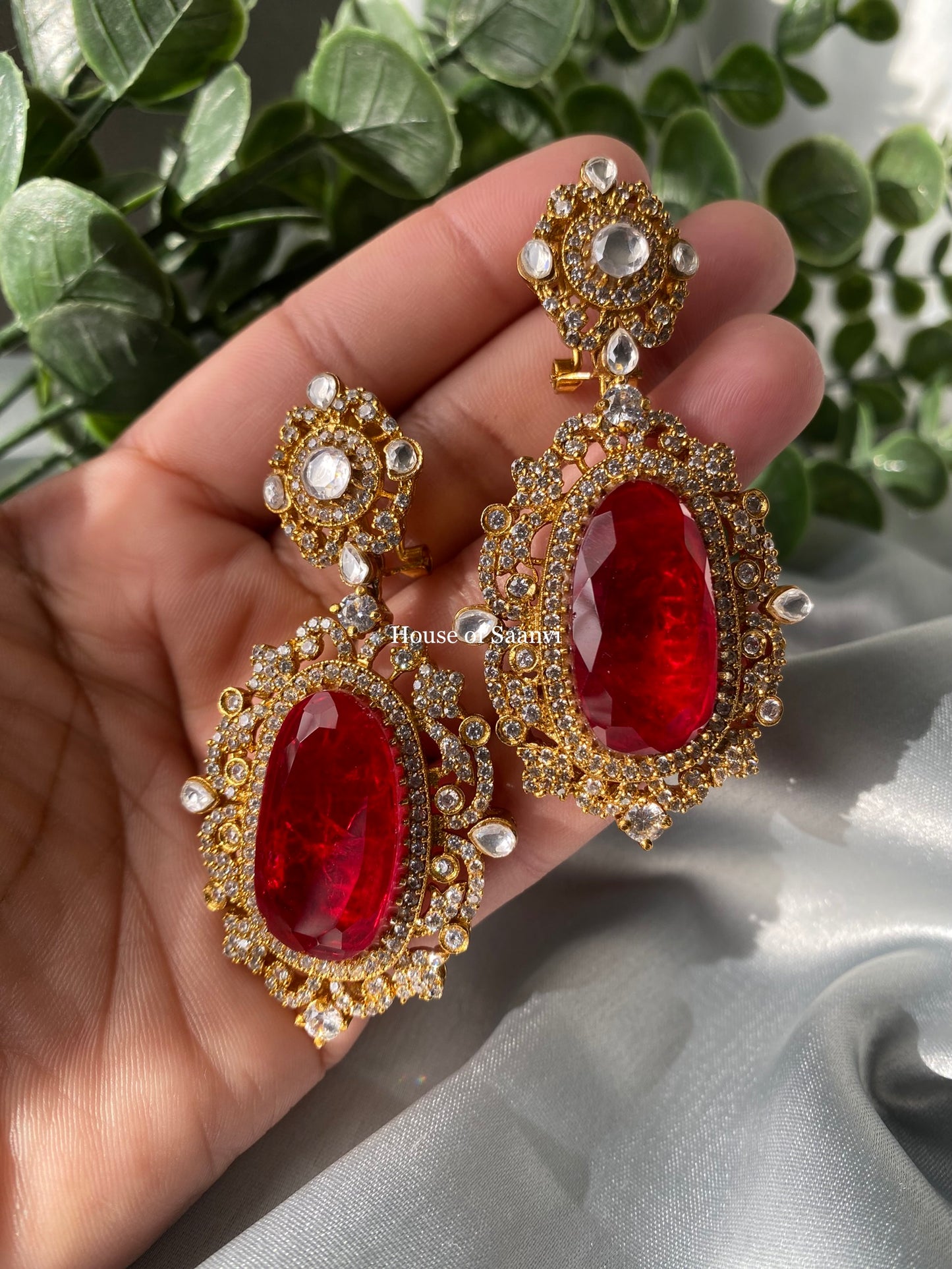 SHAHIRA Gold plated Tyaani inspired Kundan with American Diamond Statement Earrings