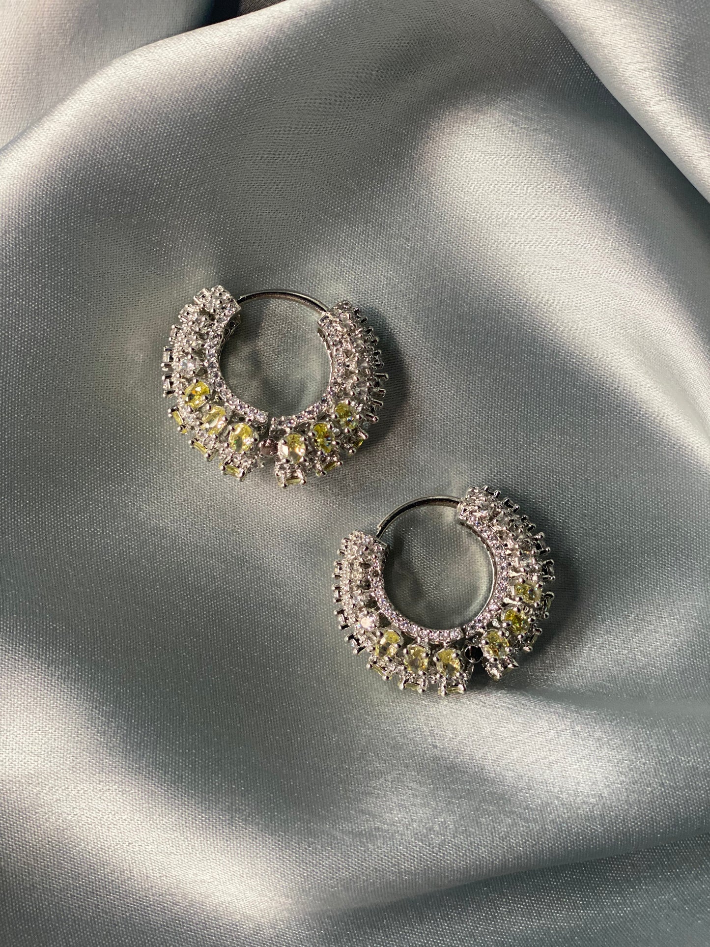 AFREEN American Diamond Hoop Earrings - Lime