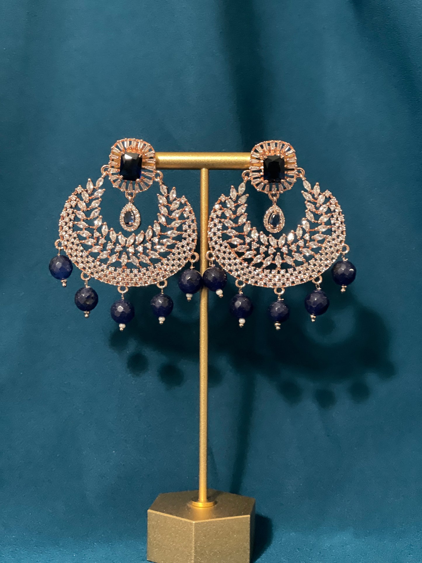 NAAZ American Diamond Earrings - Sapphire blue