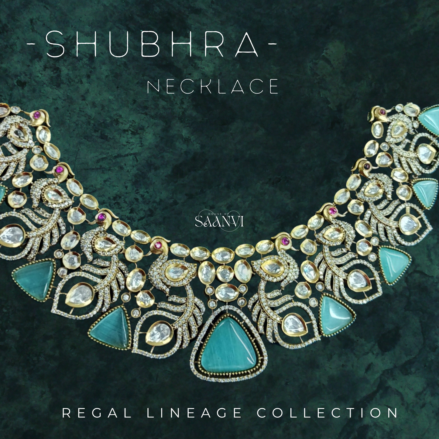 SHUBHRA Kundan American Diamond Victorian Finish Necklace Set - Mint