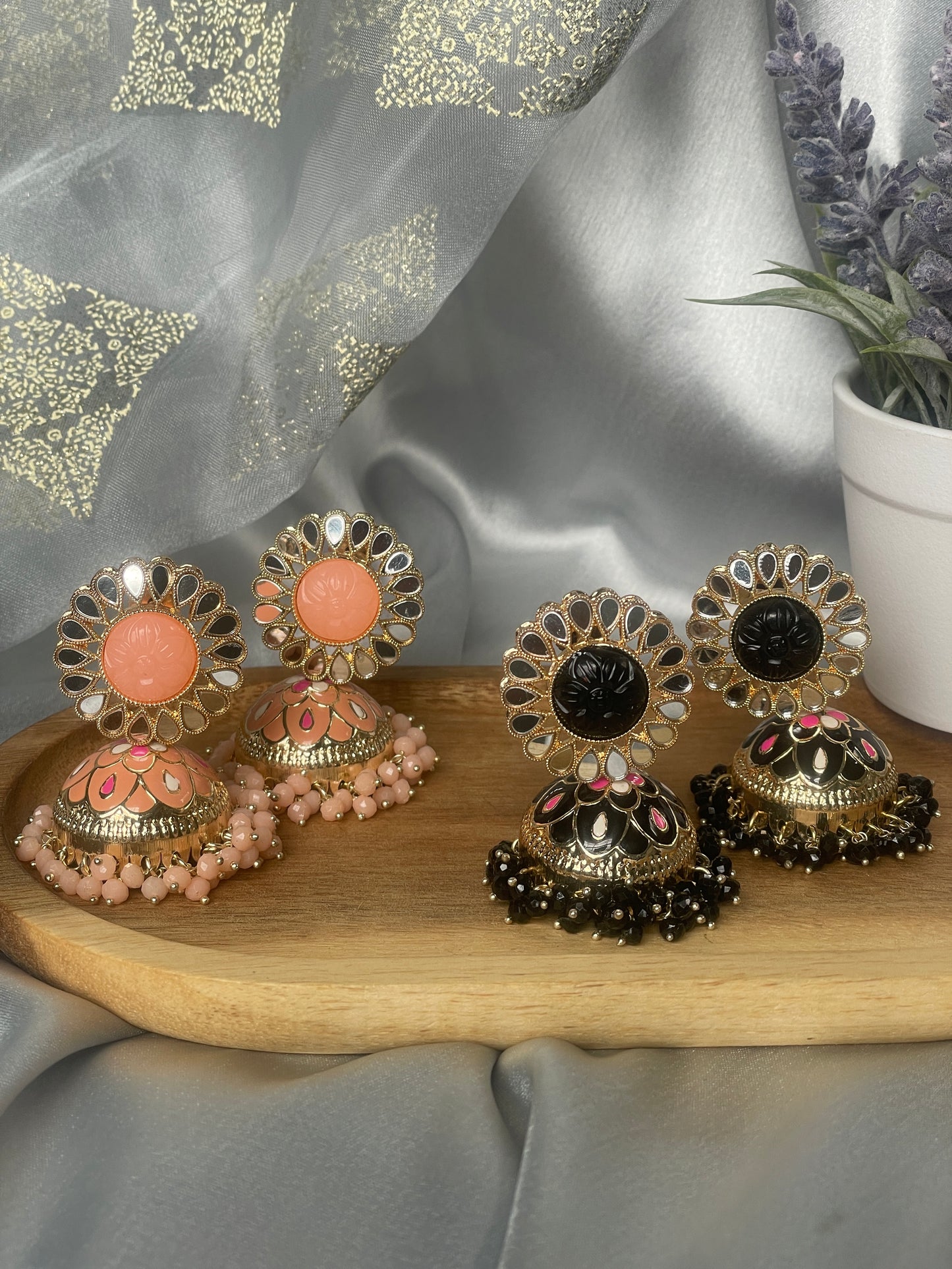 GUNJAN Meenakari Jhumka - Peach