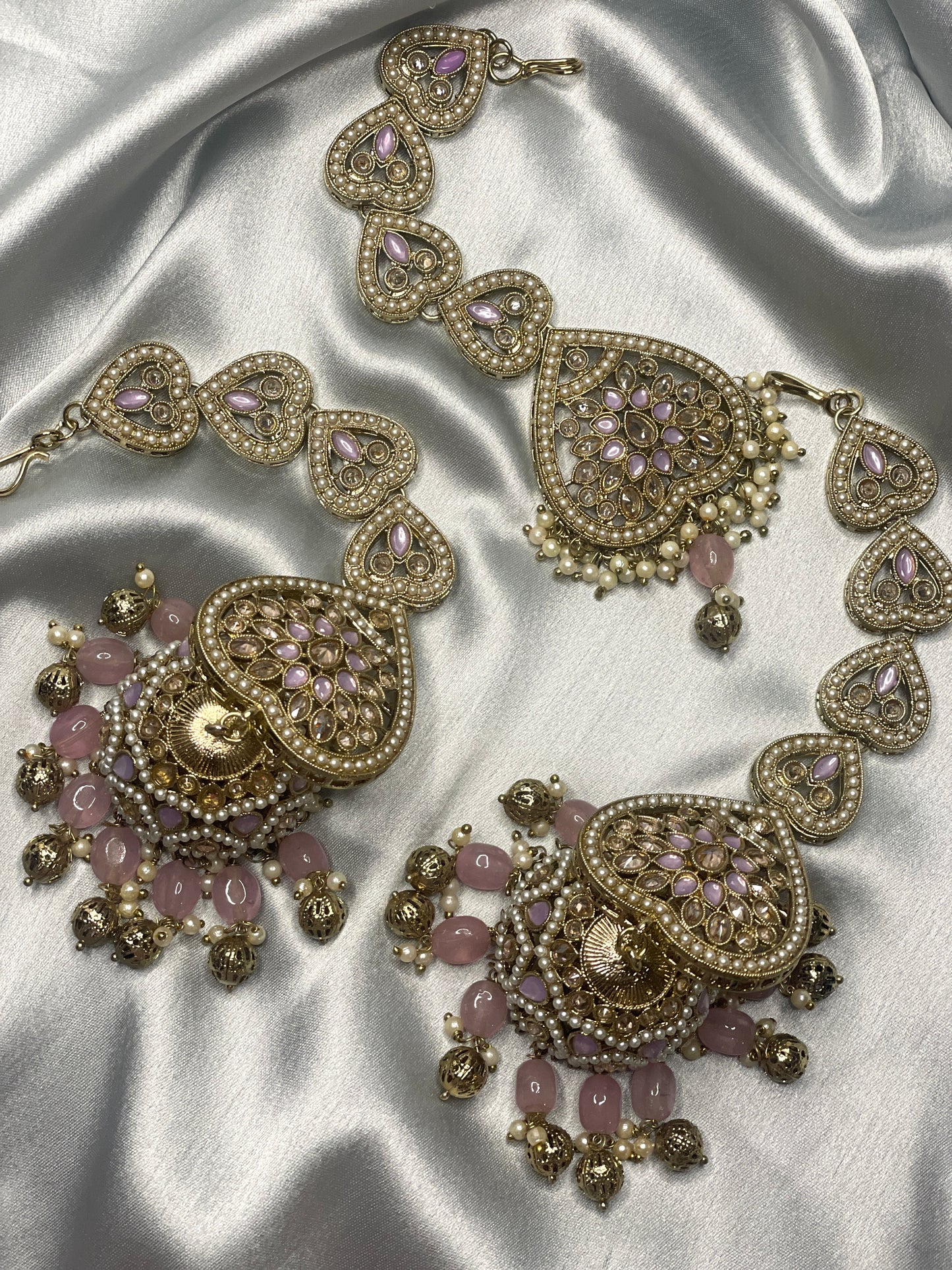 FATEMA Polki Jhumka Earrings and Tikka Set - Lilac