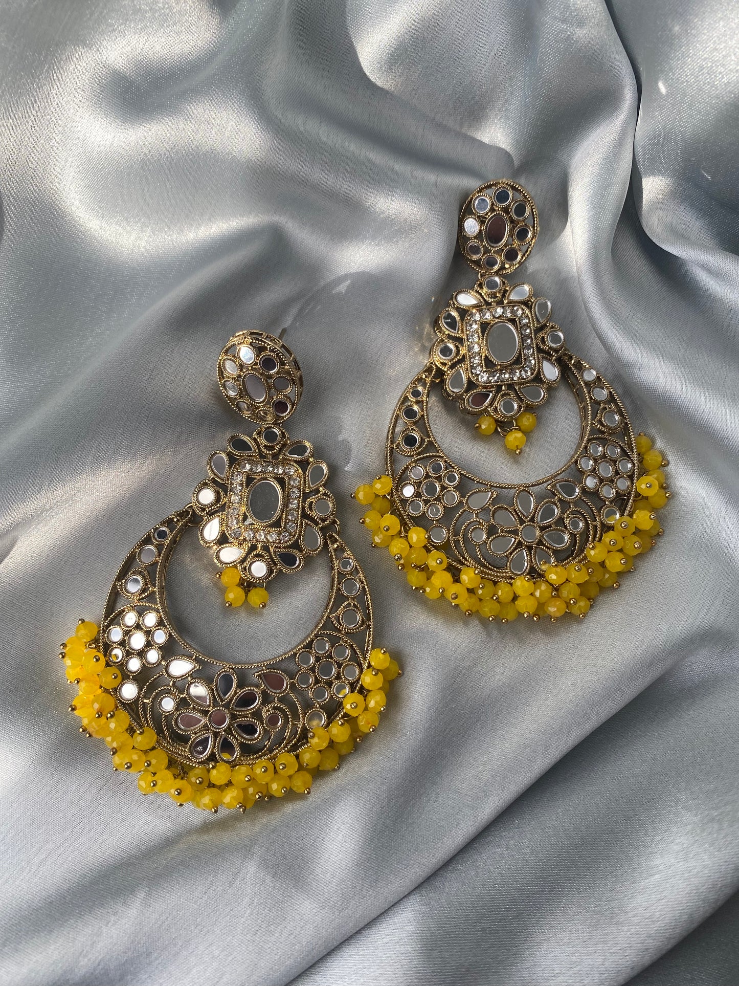 AINAA Mirror Earrings and Tikka Set - Yellow