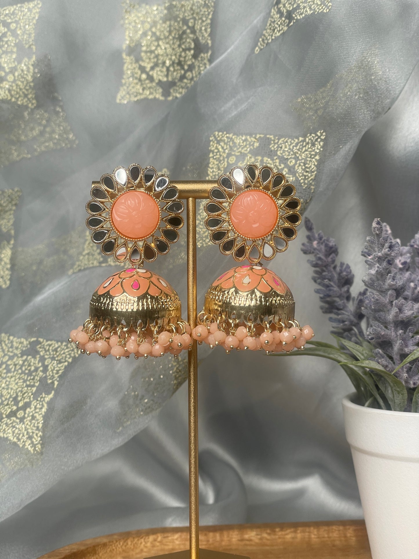 GUNJAN Meenakari Jhumka - Peach