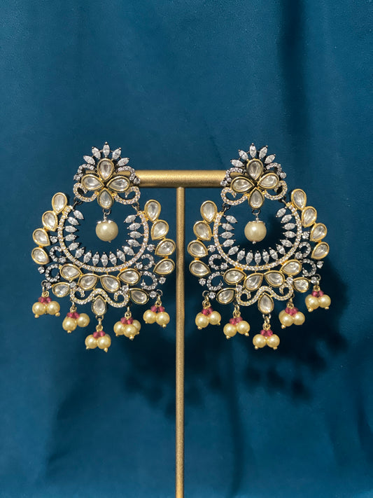 UROOJ Kundan American Diamond Earrings - Dual Tone