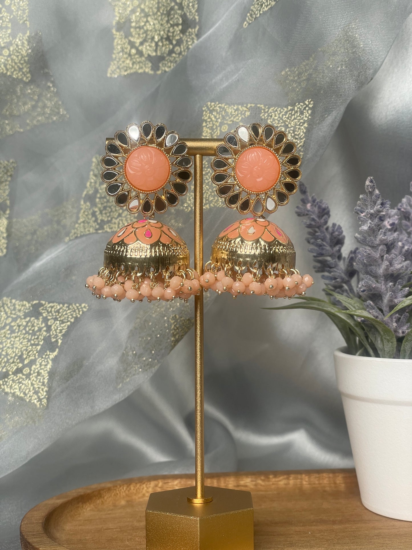 GUNJAN Meenakari Jhumka - Peach