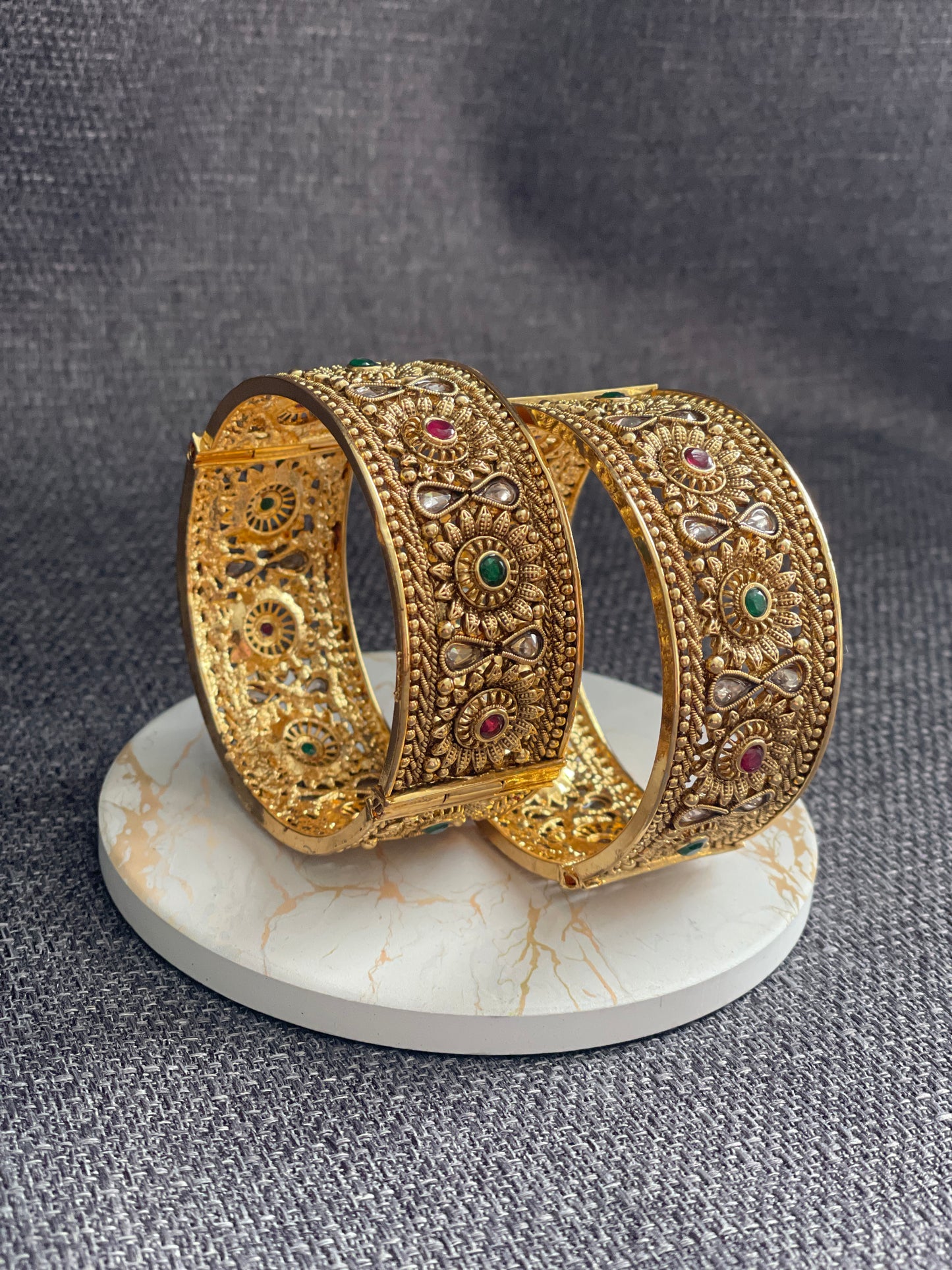 KASHI - Gold plated Temple style openable Kada/Bangles - HOUSE OF SAANVI