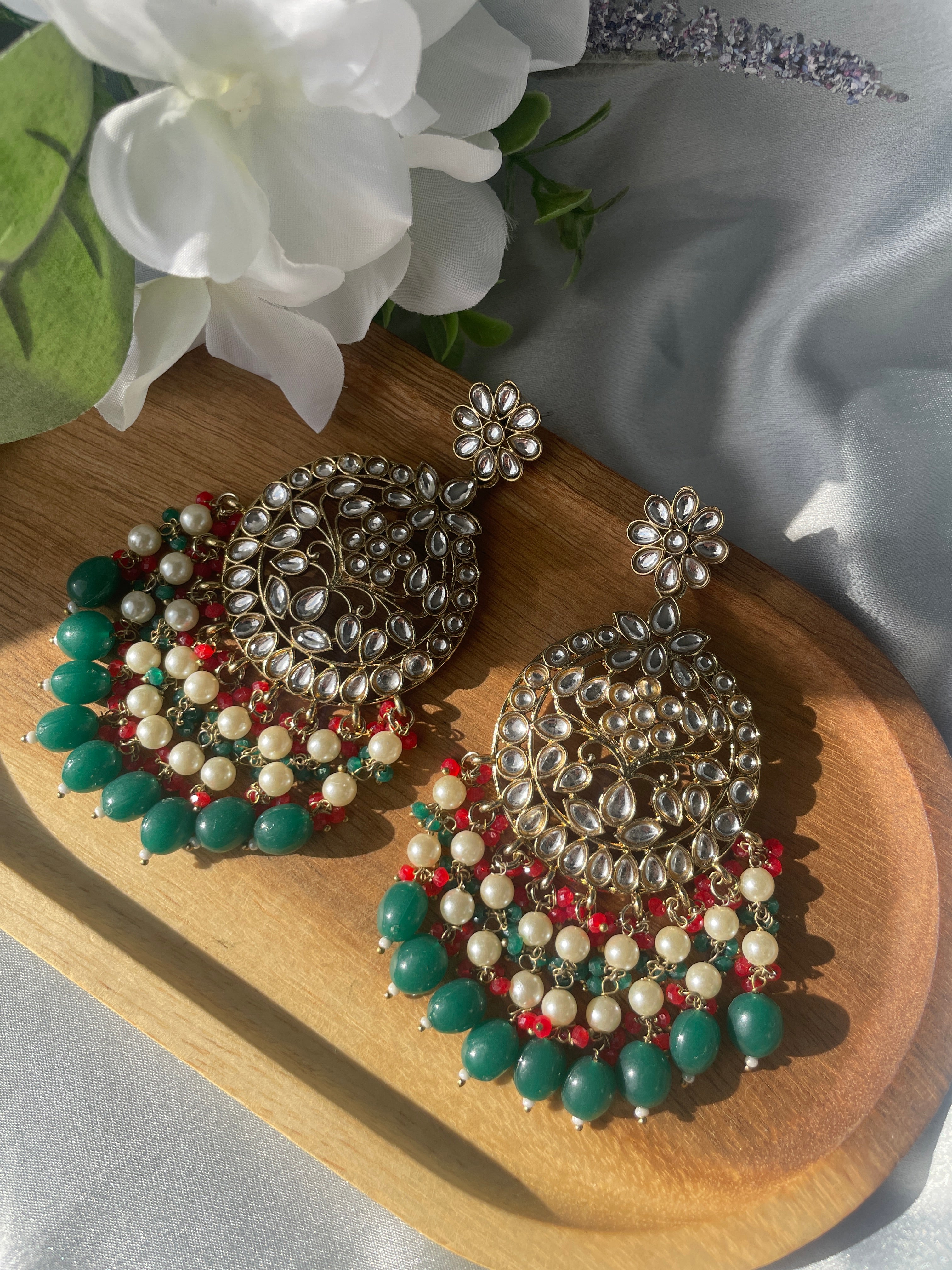 Antique red-white kundan earrings dj-37379 – dreamjwell