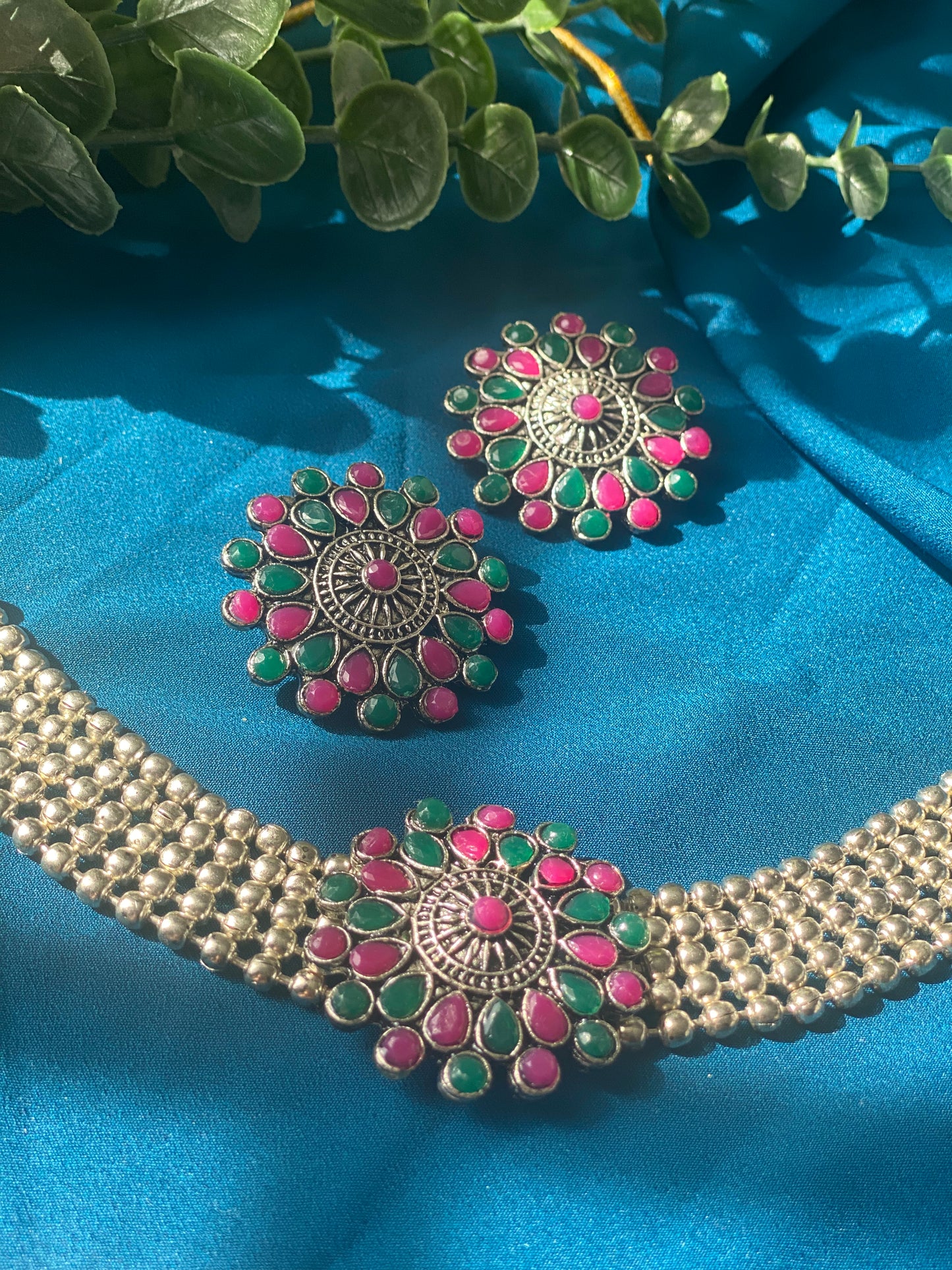 URVI Oxidised Necklace in Multicolor - HOUSE OF SAANVI