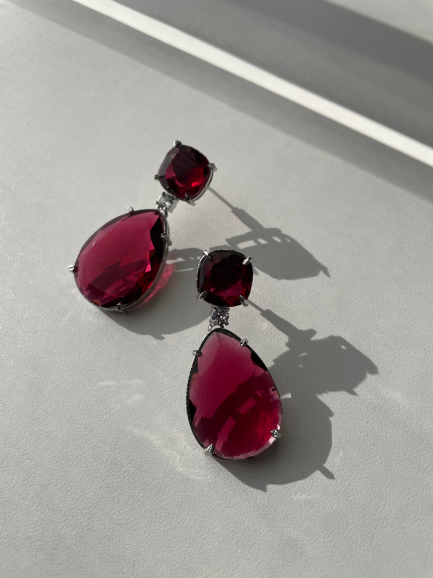 GIA - Crystal drop AD earrings in Wine red - HOUSE OF SAANVI