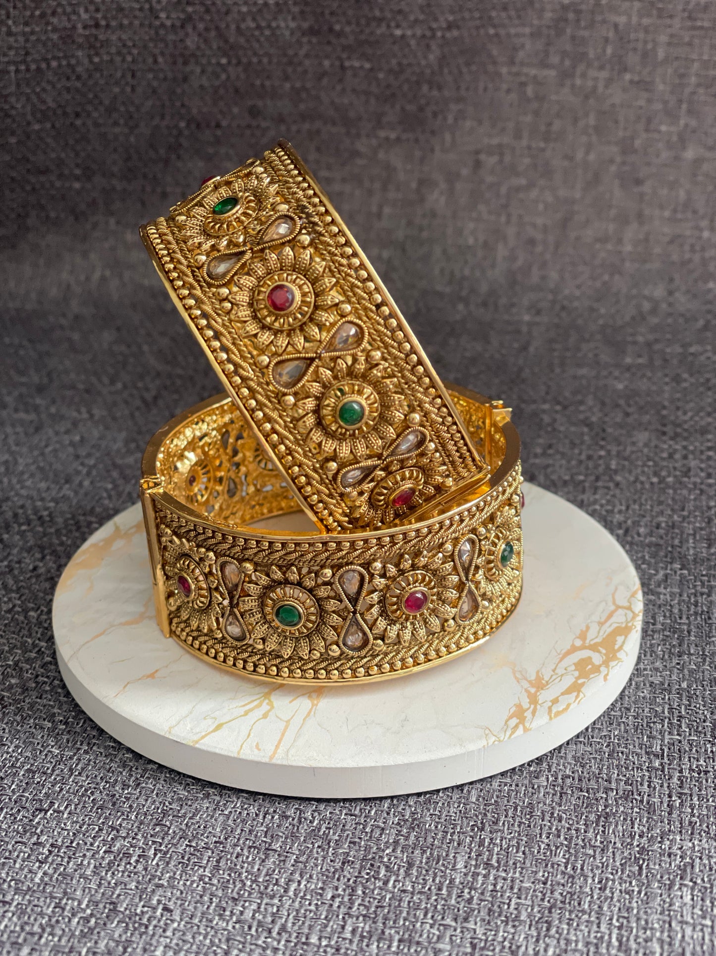 KASHI - Gold plated Temple style openable Kada/Bangles - HOUSE OF SAANVI