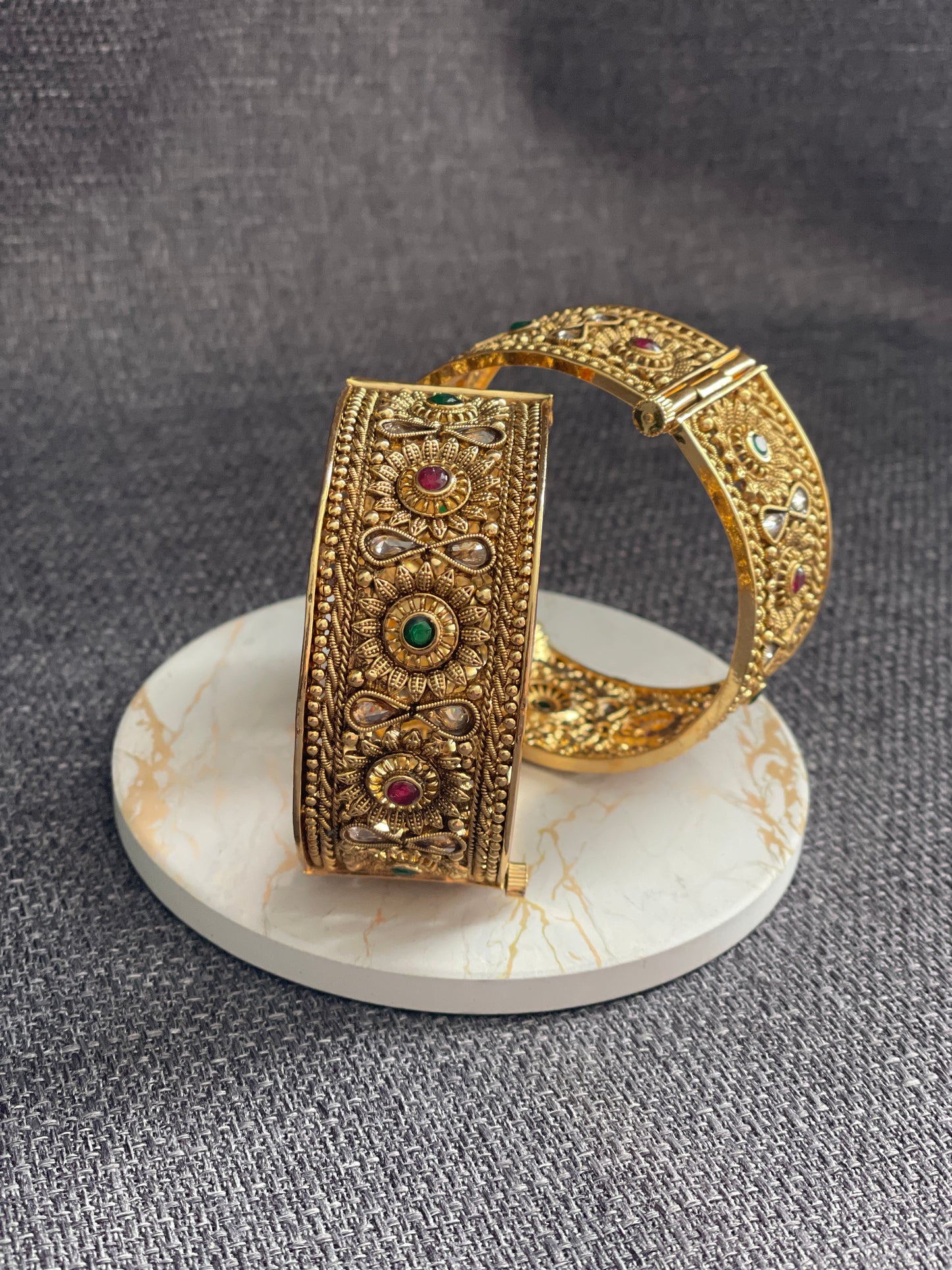 KASHI - Gold plated Temple style openable Kada/Bangles - HOUSE OF SAANVI