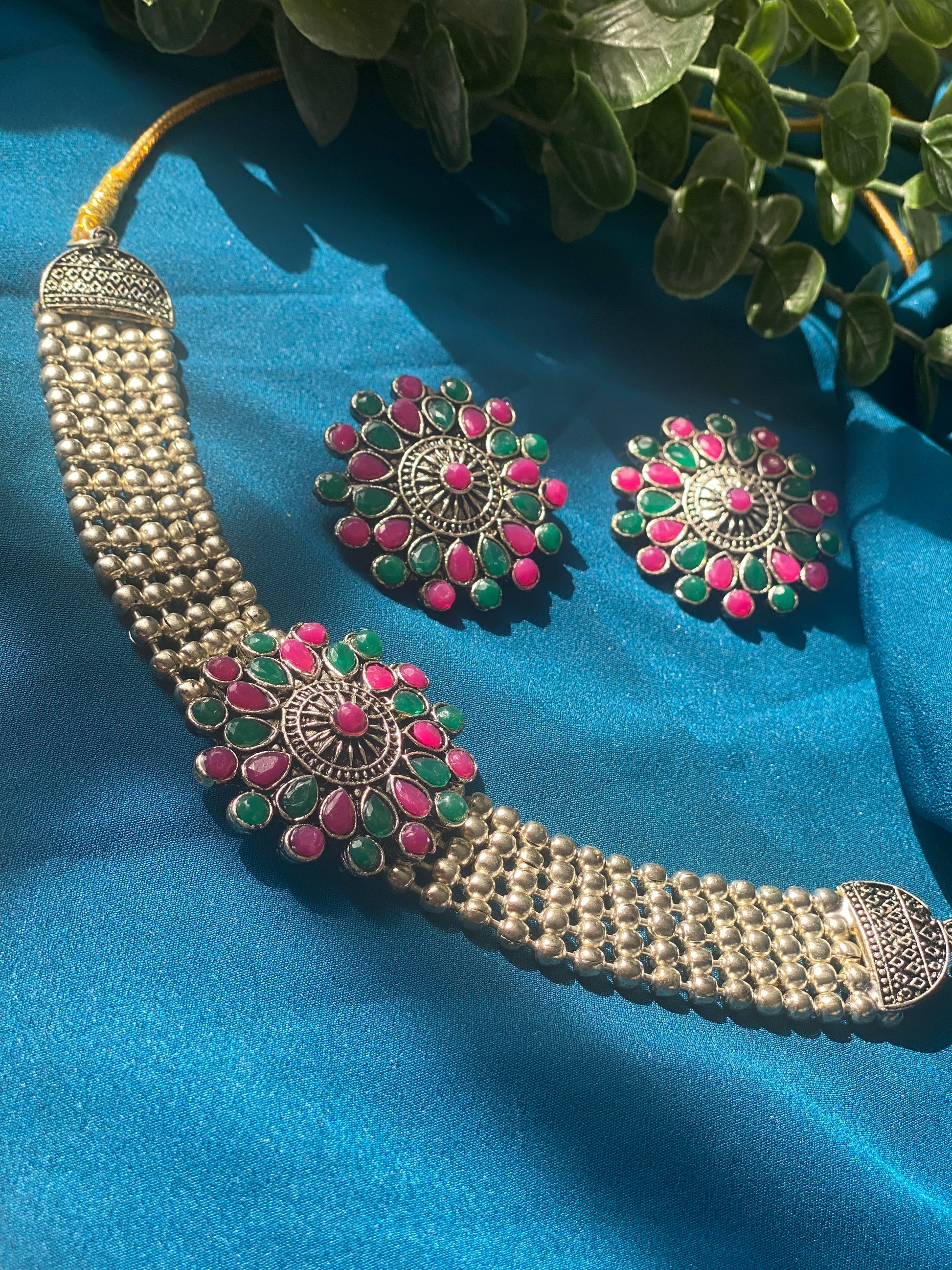 URVI Oxidised Necklace in Multicolor - HOUSE OF SAANVI