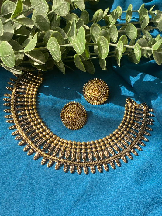 MEENA Oxidised Necklace in Gold - HOUSE OF SAANVI