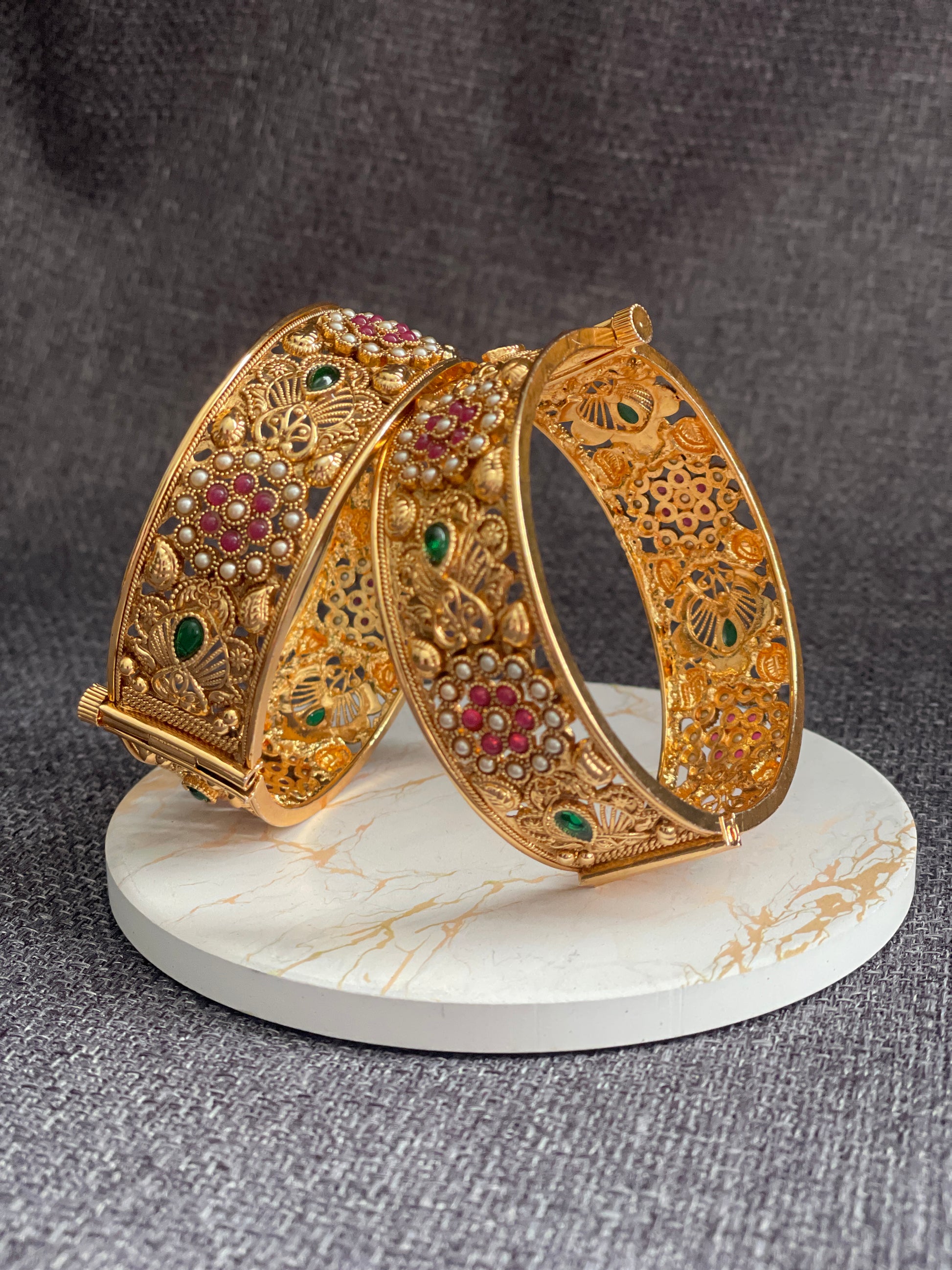 SHASHI - Gold plated Temple style openable Kada/Bangles - HOUSE OF SAANVI