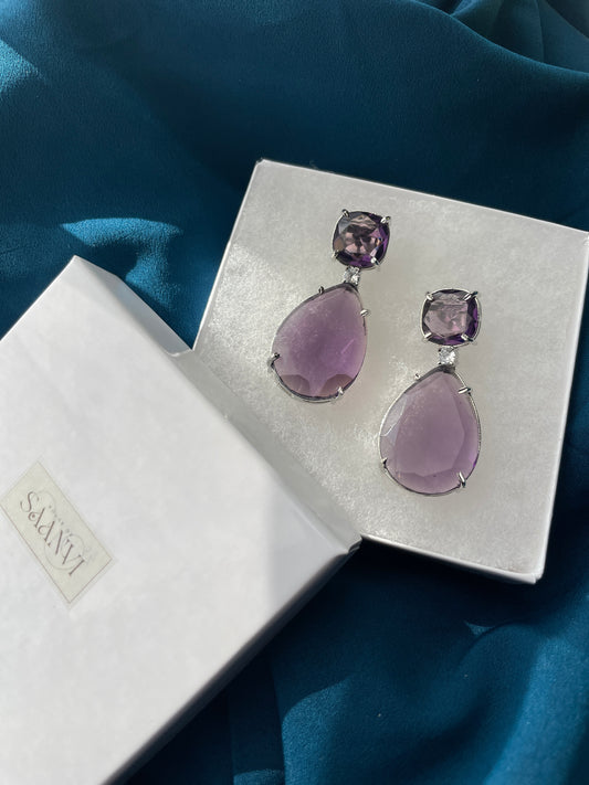 GIA - Crystal drop AD earrings in Amethyst purple - HOUSE OF SAANVI