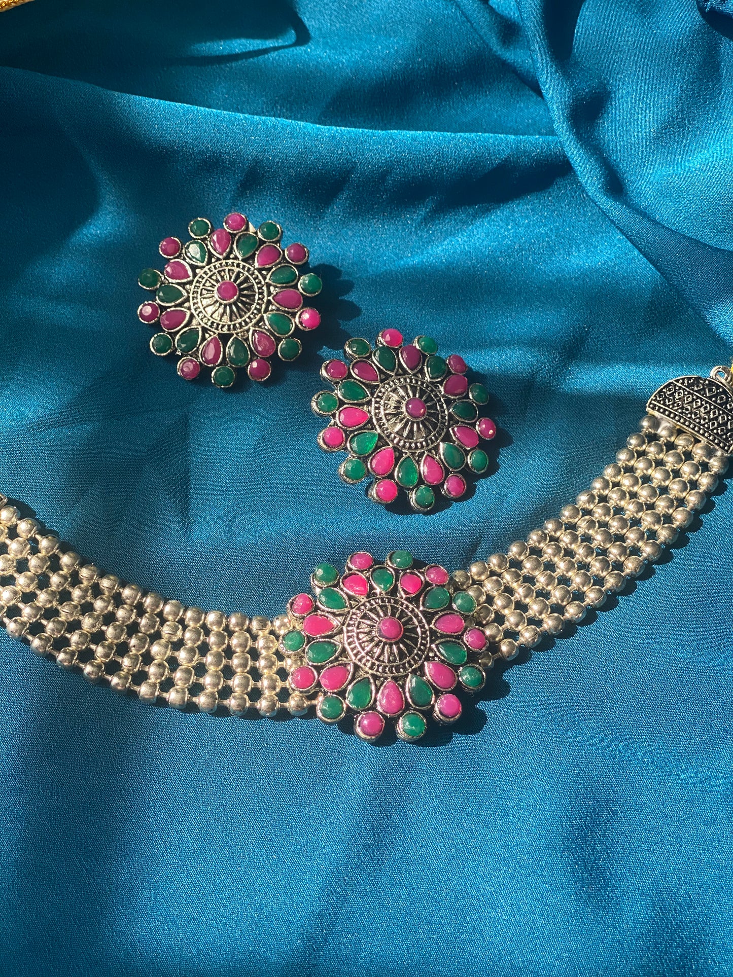 URVI Oxidised Necklace in Multicolor - HOUSE OF SAANVI