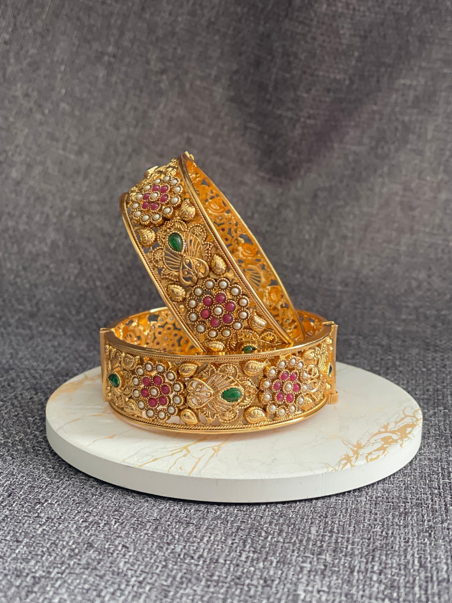 SHASHI - Gold plated Temple style openable Kada/Bangles - HOUSE OF SAANVI