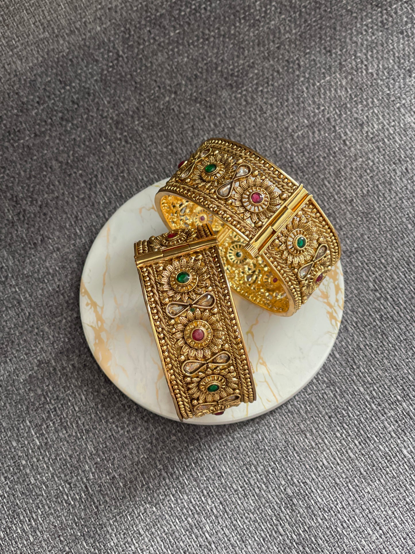 KASHI - Gold plated Temple style openable Kada/Bangles - HOUSE OF SAANVI