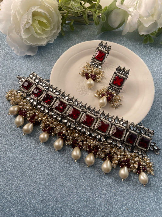 RAMYA choker set - Ruby - HOUSE OF SAANVI