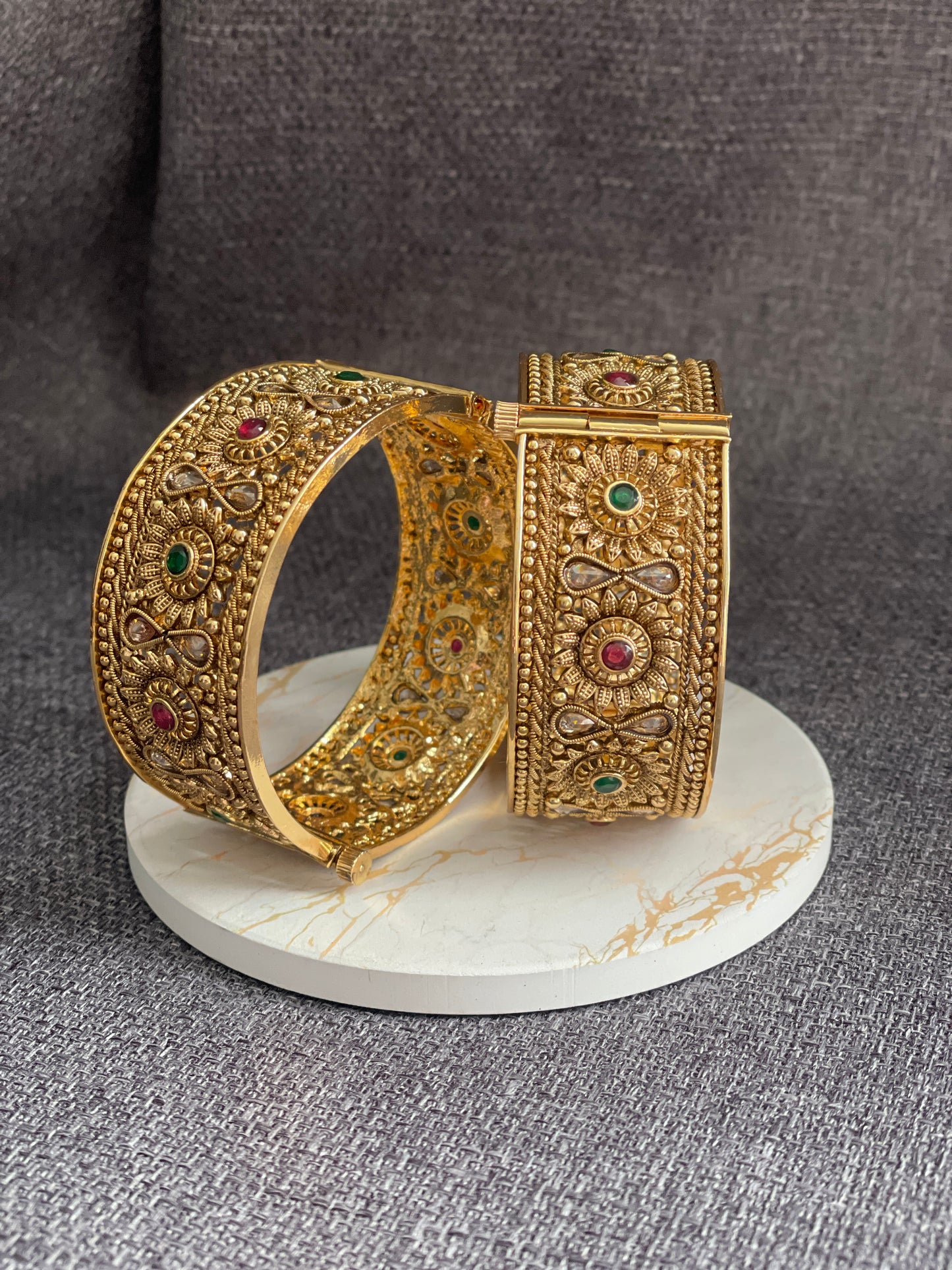 KASHI - Gold plated Temple style openable Kada/Bangles - HOUSE OF SAANVI